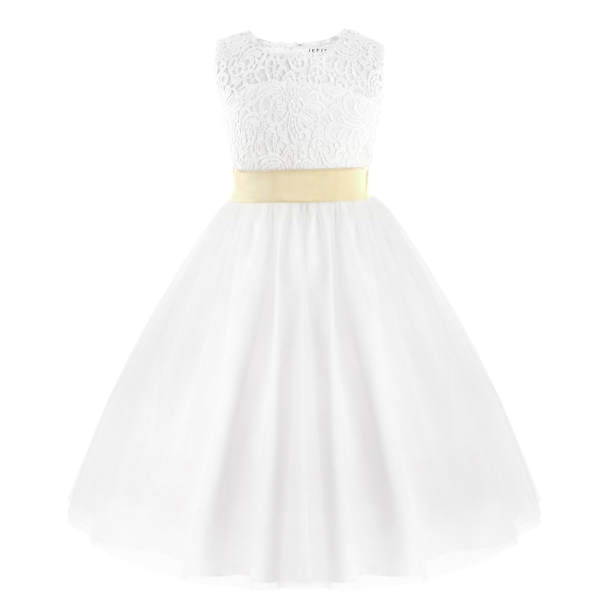 iiniim Girls White Flower Dress for Kids - Elegant Pageant, Wedding & Bridesmaid Dress with Back Hollow Heart Design - Perfect for Special Occasions, Parties & Photoshoots