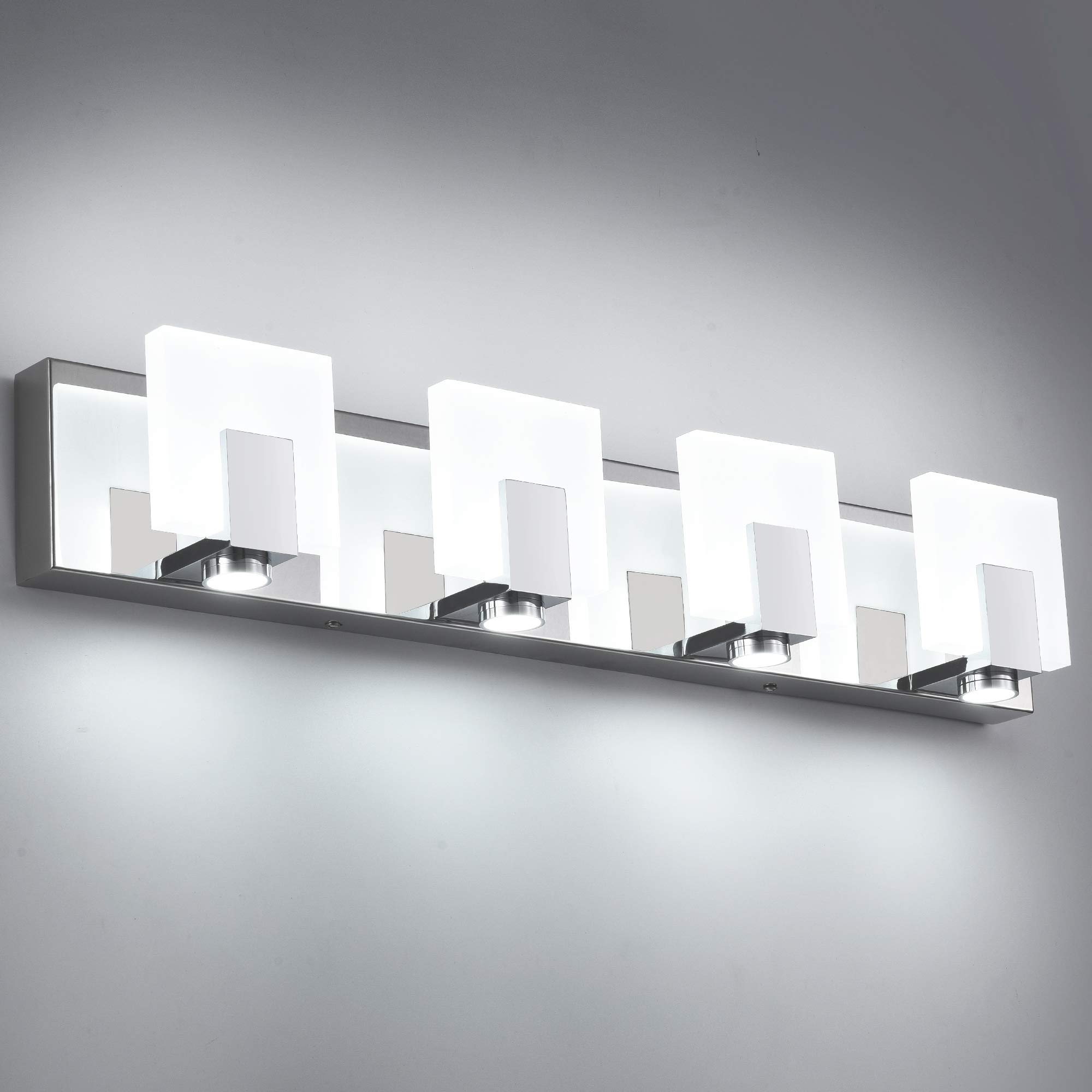 SOLFART Modern 4-Light LED Vanity Light Fixture - Dimmable Bathroom Lighting with Chrome Stainless Steel & Acrylic Shade - Perfect for Bathroom Mirror, Makeup Area and Spa-Style Decor (Model 7249)