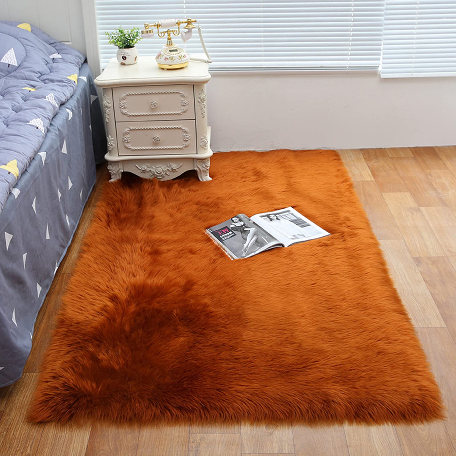 Premium Faux Fur Fluffy Area Rug - Soft Shaggy Non-Slip Faux Sheepskin Rug for Living Room, Bedroom, Nursery - Cozy Home Decor (Red-Brown, 150x190cm) - Perfect for Winter Warmth, Kids Play Area & Pet-Friendly Spaces