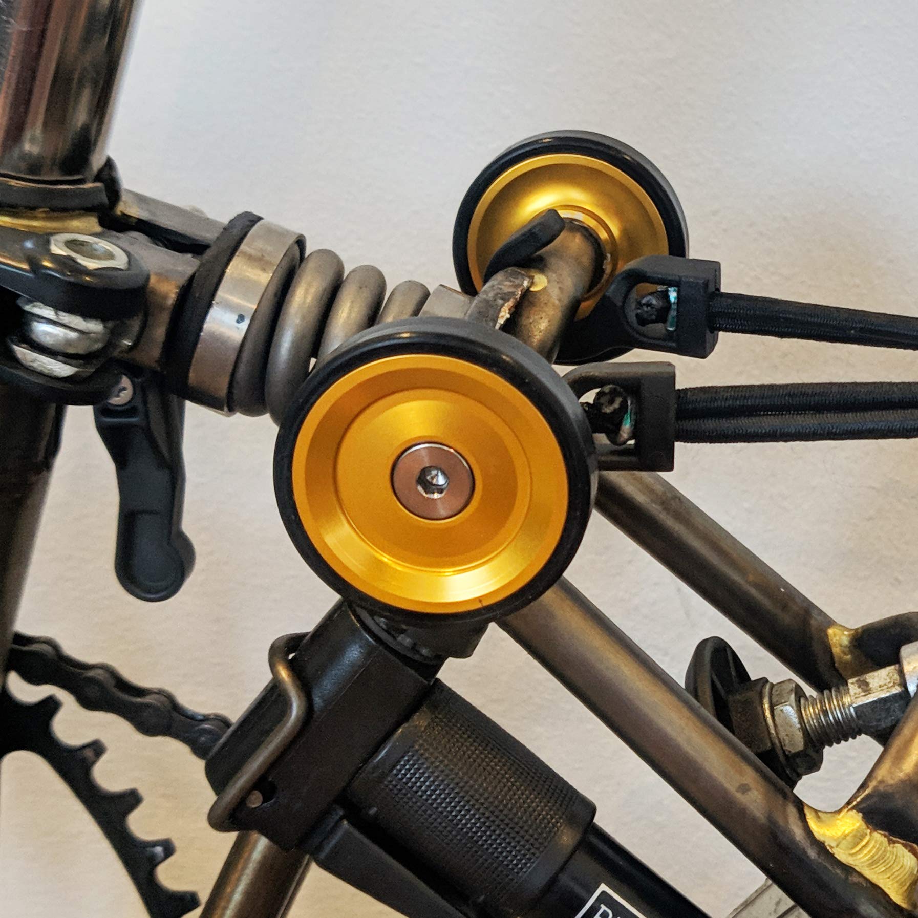 Lightweight 45mm Easy Wheels with Titanium Bolts in Bronze Gold for Brompton Bikes - Perfect for Smooth Rolling & Compact Folding