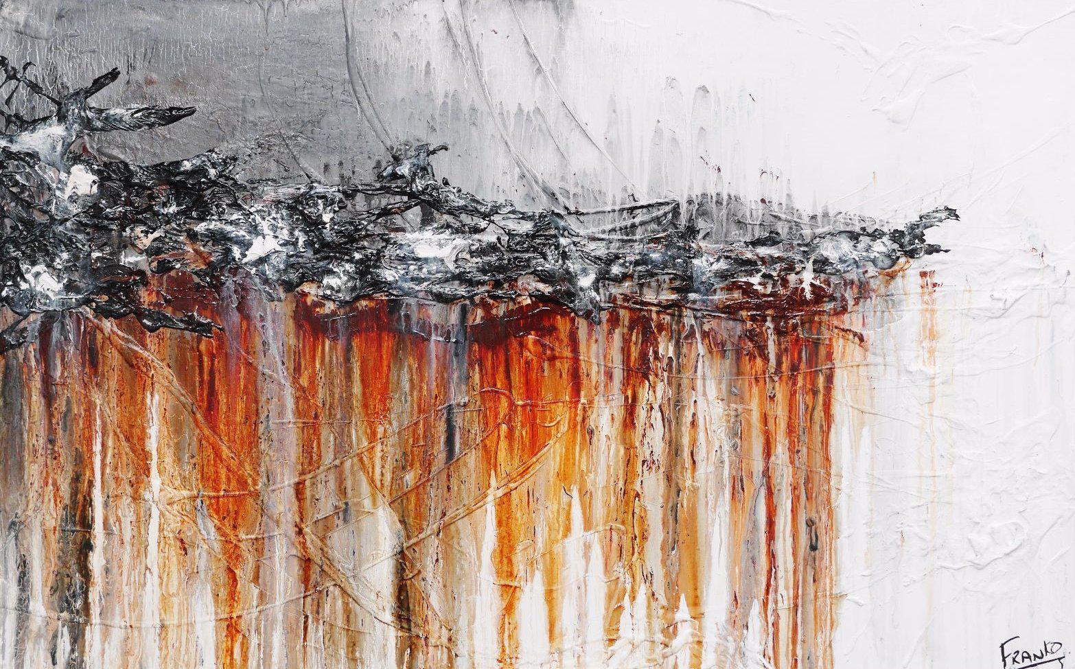 160cm x 100cm Rust and White Abstract Canvas Painting - Modern Wall Art for Living Room, Bedroom & Office Decor