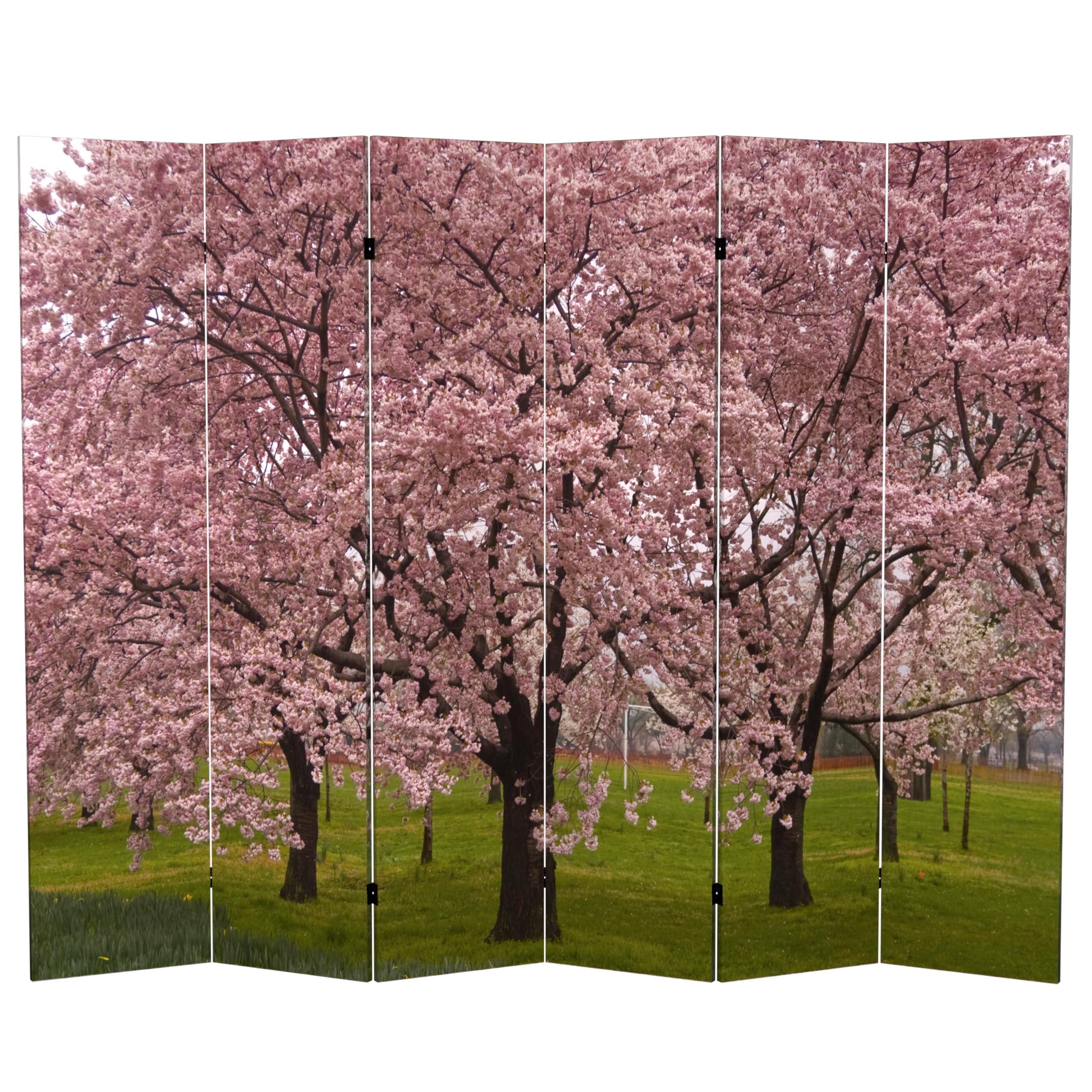 6 ft. Tall Double Sided Cherry Blossom Canvas Room Divider - Red Lantern Asian Inspired Folding Screen for Home Decor, Bedroom Partition & Event Backdrop