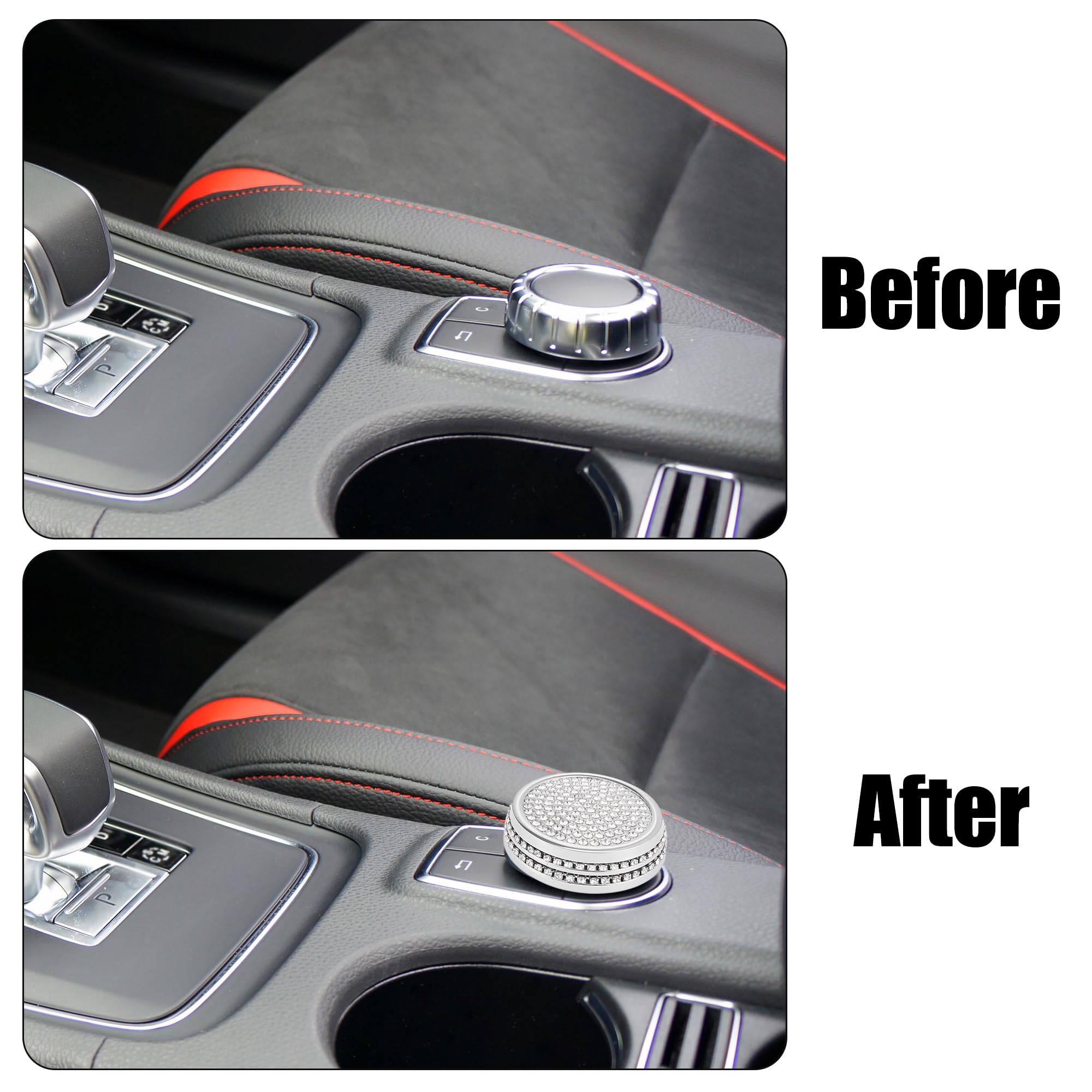 X AUTOHAUX Rhinestone Car Audio Volume Knob Trim - Silver Tone Interior Accessory for Mercedes Benz GLA X156/CLA C117/A-Class W176 | Stylish Dashboard Upgrade for Enhanced Driving Experience