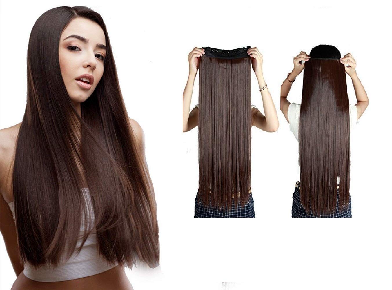 LTZ 24 Inch Straight Synthetic Hair Extensions for Women & Girls - Natural Brown Clip-In Full Head Hair Extensions | Perfect for Parties, Weddings, and Daily Styling
