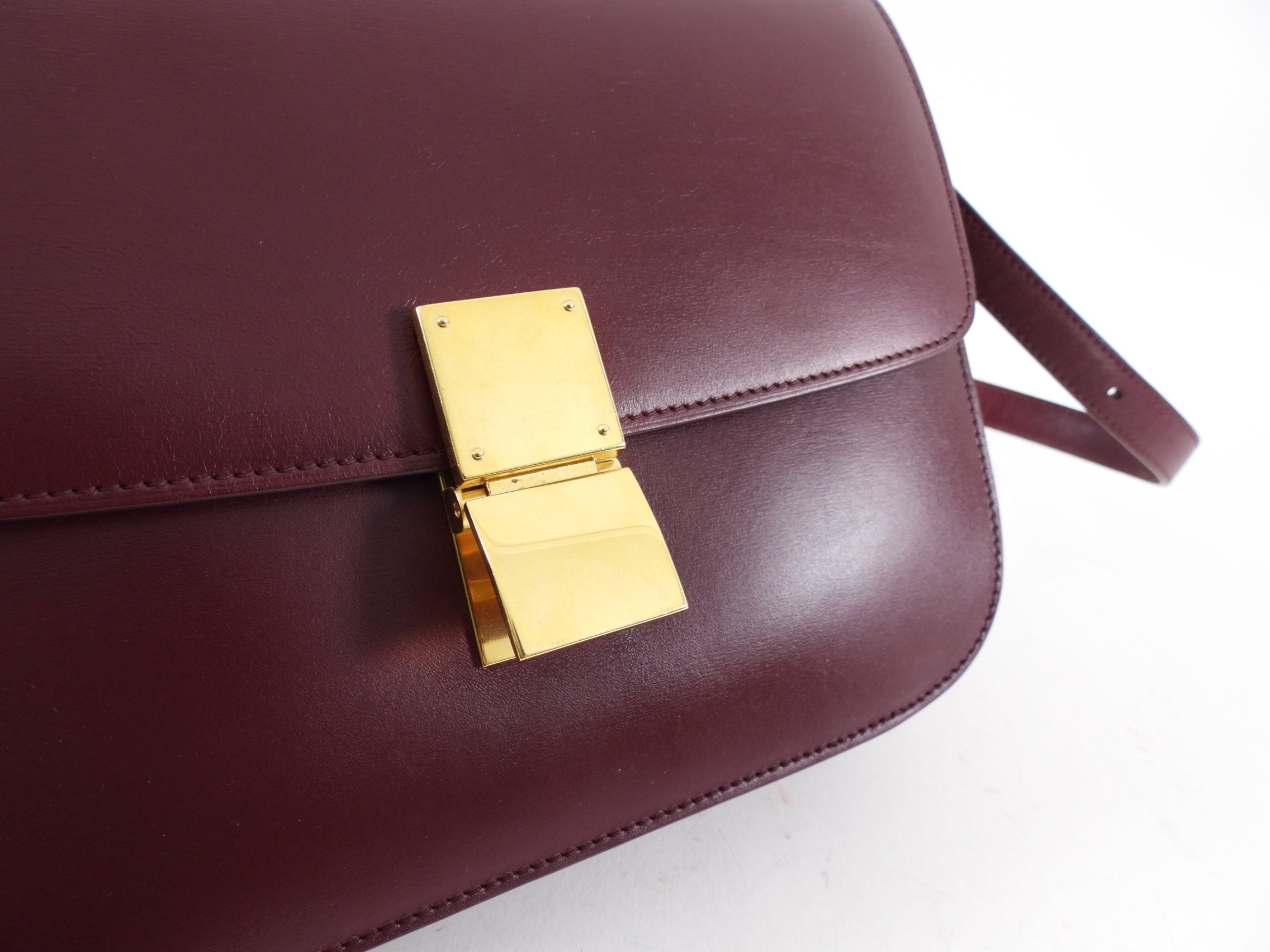 Celine Dark Burgundy Leather Medium Box Bag - Luxury Designer Handbag for Women | Perfect for Work, Travel & Evening Events