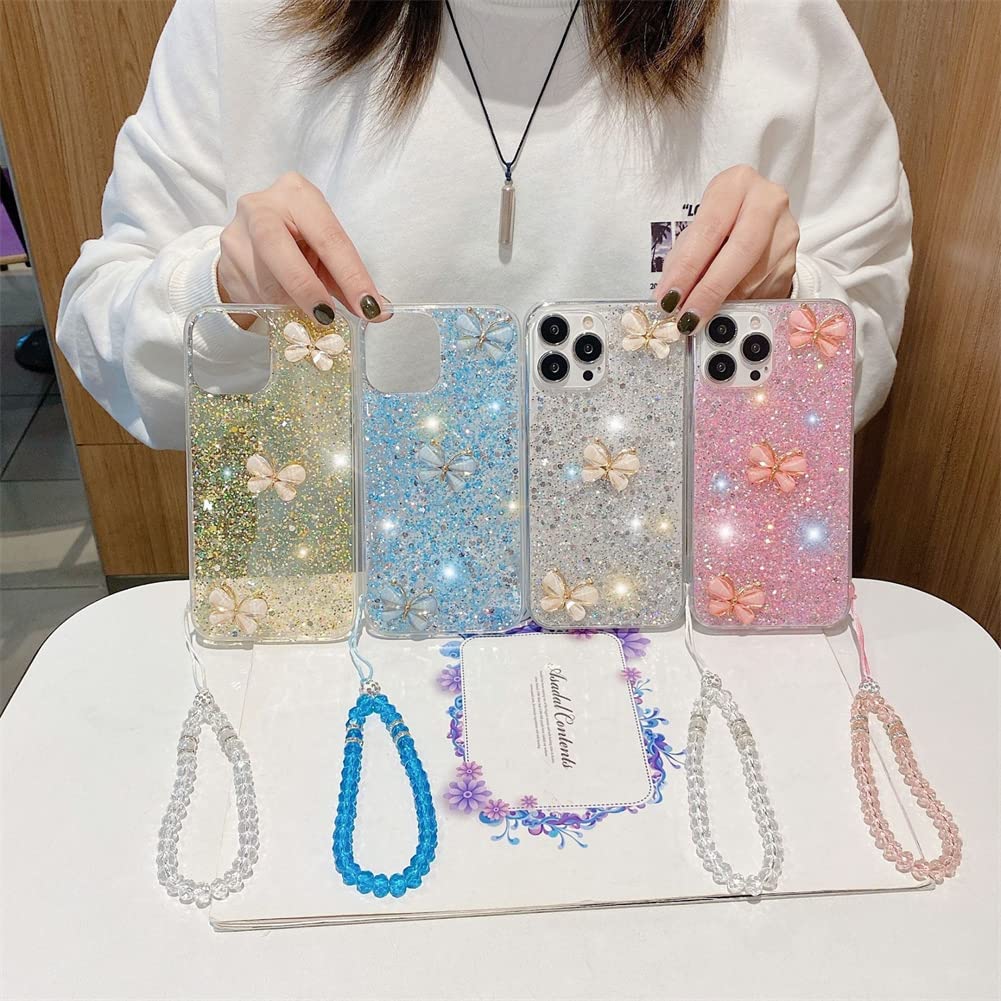 **3D Crystal Glitter Butterfly Phone Case for Samsung Galaxy A21s - Clear Soft TPU Shockproof Cover with Diamond Wrist Strap, Transparent Protective Case for Women & Girls (Pink) - Perfect for Everyday Use, Parties & Gifts**