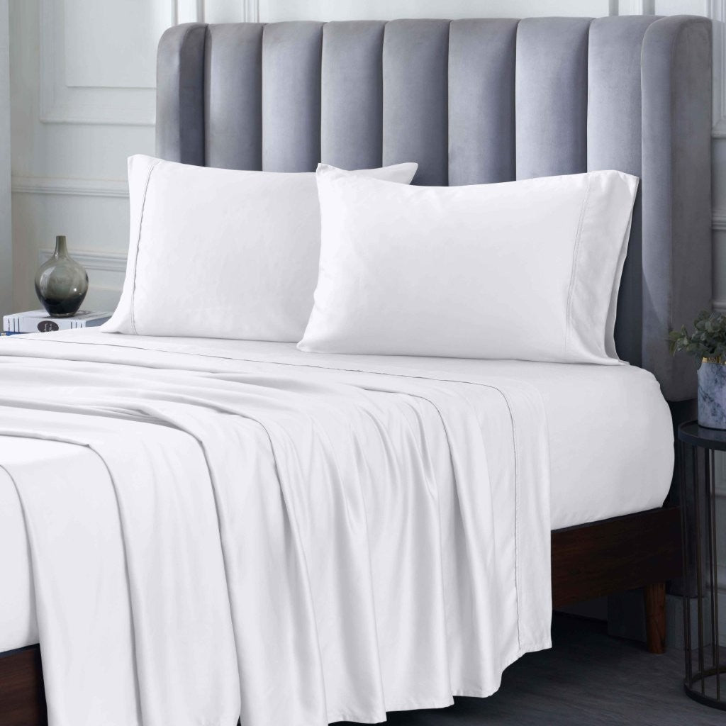 300 Thread Count Rayon From Bamboo Solid Deep Pocket Sheet Set - Ultra Soft & Breathable Bed Sheets for Queen Size Mattress - Perfect for All-Season Comfort & Luxury Bedroom Decor
