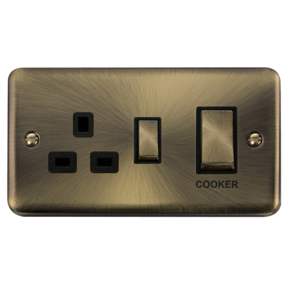 **Vintage Brass 45A Cooker Switch with 13A Socket - Click Deco Plus DPAB504BK - Ideal for Kitchen Appliances & Retro Home Decor**