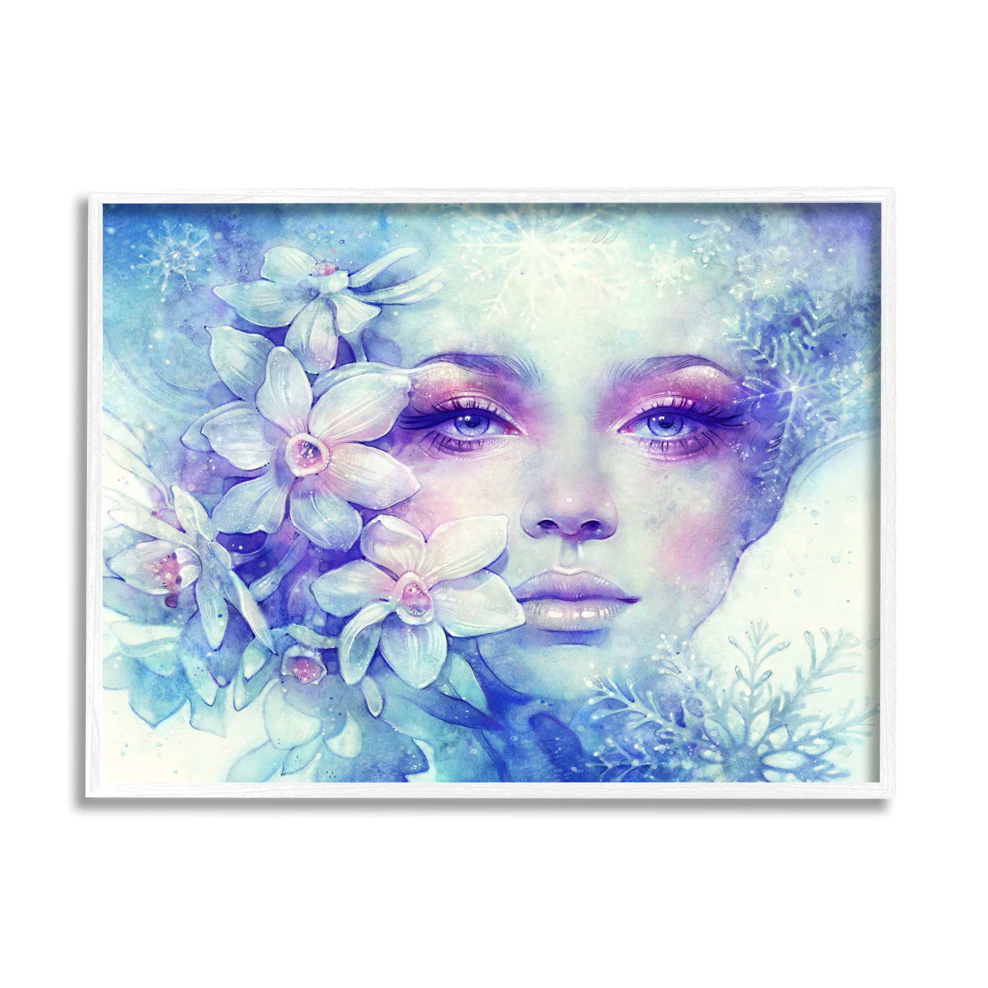 Stupell Industries Detailed Woman Purple Makeup Floral Bouquet Snowflakes Wall Art - Modern Home Decor for Living Room, Bedroom & Office - Designed by Christopher Cuseo