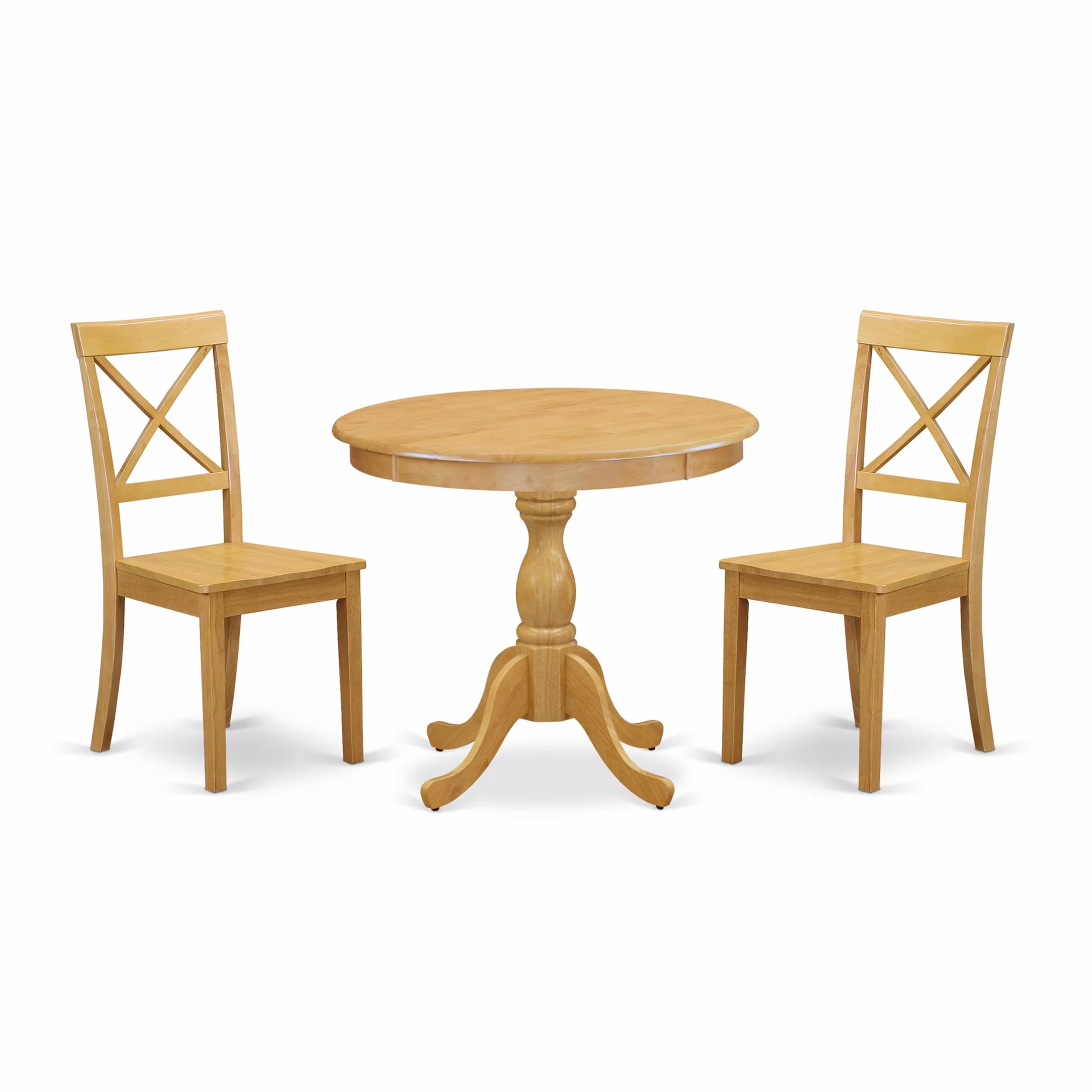 East West Furniture AMBO3-OAK-W 3-Piece Round Kitchen Dining Set with Pedestal Table & 2 Chairs, 36x36 Inch, Oak - Perfect for Small Spaces, Breakfast Nooks & Cozy Apartments