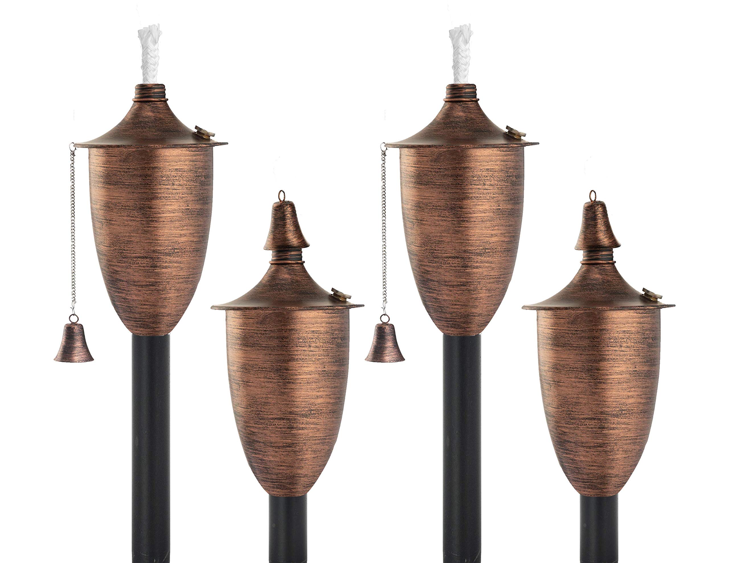 Outdoor Tiki Torch Set of 4 - Small Oil Lamps with Snuffer, Fiberglass Wick & 53