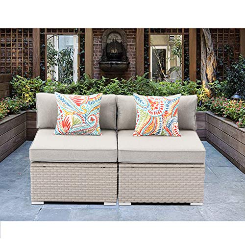 Sunbury 2-Piece Outdoor Sectional Wicker Sofa Set with Gray Cushions & Striped Pillows - Pearl Gray Patio Furniture for Backyard, Garden, Porch | Perfect for Relaxing, Entertaining Guests & Outdoor Lounging