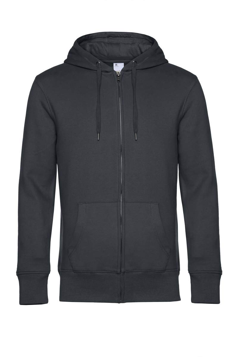 B&C Collection WU03K Men's King Zipped Hooded Sweatshirt - Asphalt Gray - Large Size - Comfortable Fleece Lining for Casual Wear, Outdoor Activities & Street Fashion