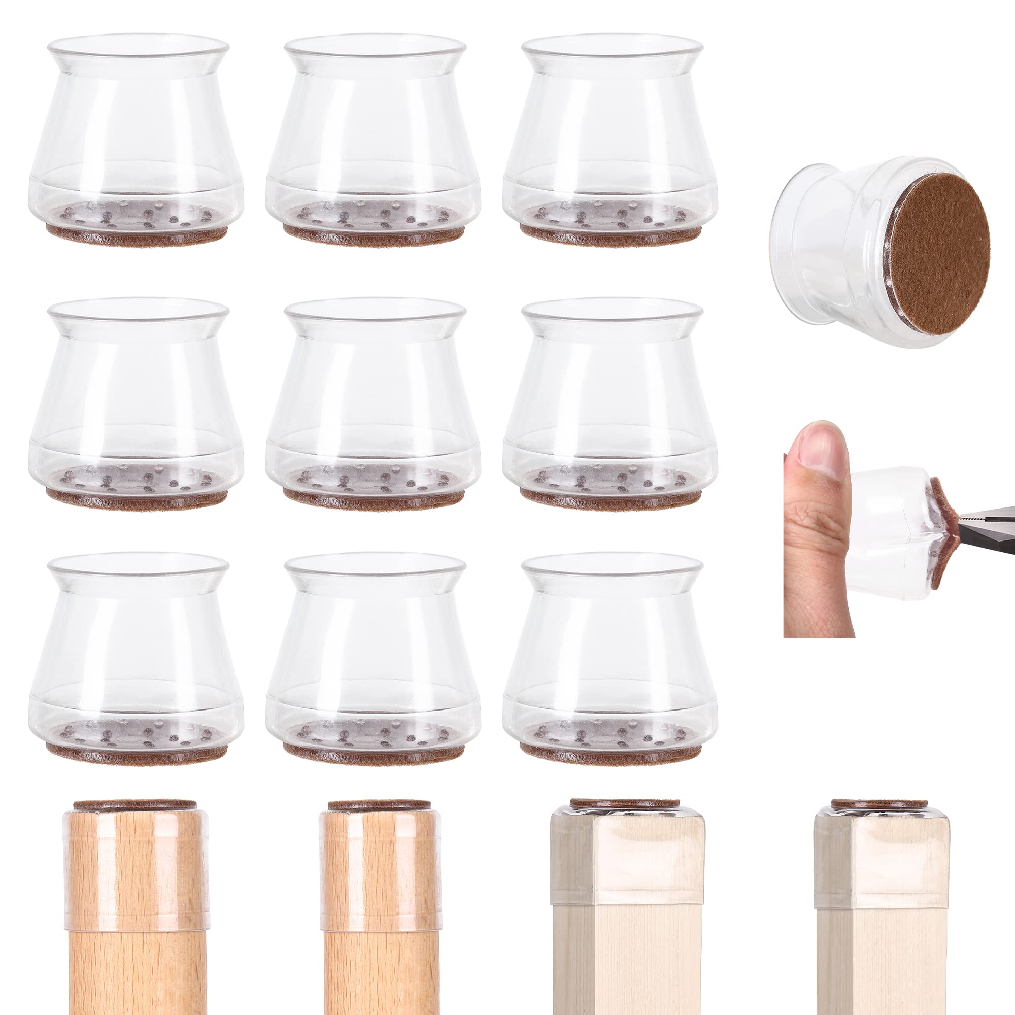 24 Pcs Clear Silicone Chair Leg Floor Protectors - Anti-Scratch Felt Bottom Caps for Hardwood Floors | Noise Reducing Furniture Pads for Dining Chairs, Office Chairs & Home Use
