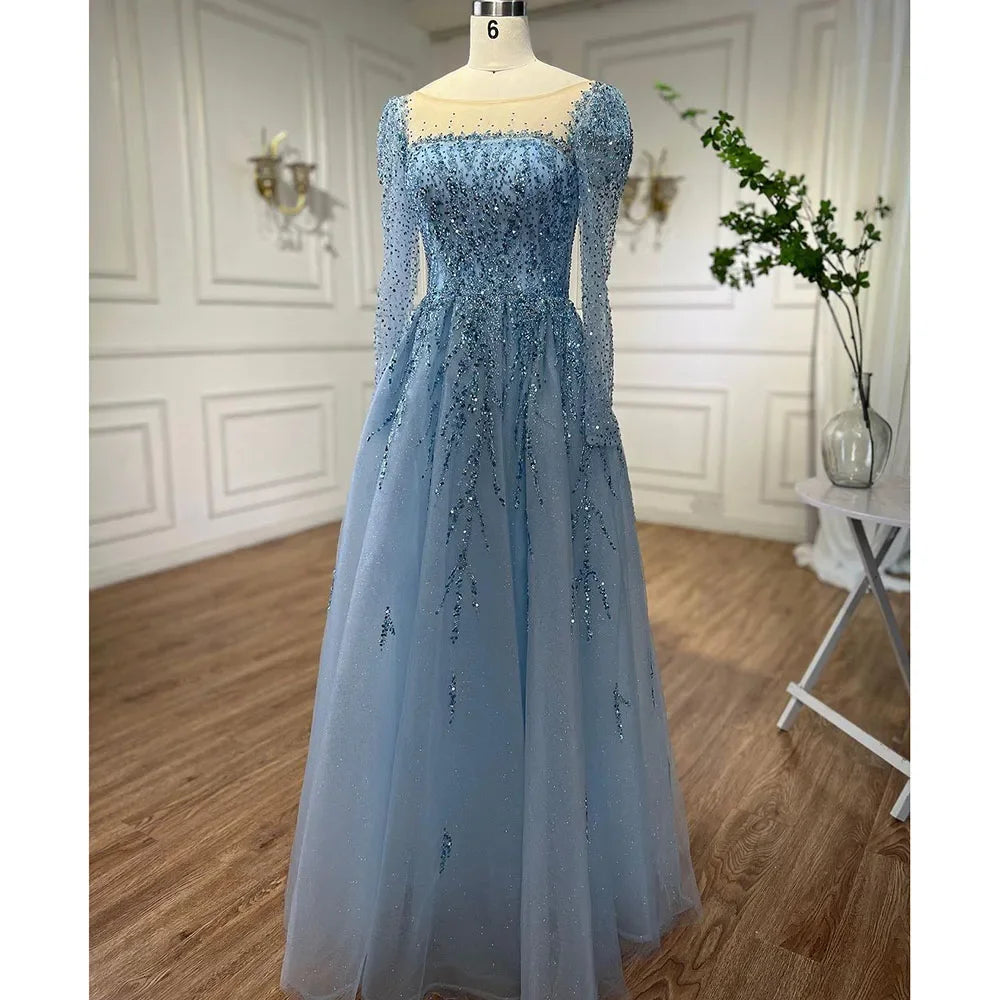 Elegant Dusty Pink Long Sleeve Evening Gown - Luxury Dubai Party Dress for Women LA71915 | Perfect for Weddings, Galas & Formal Events