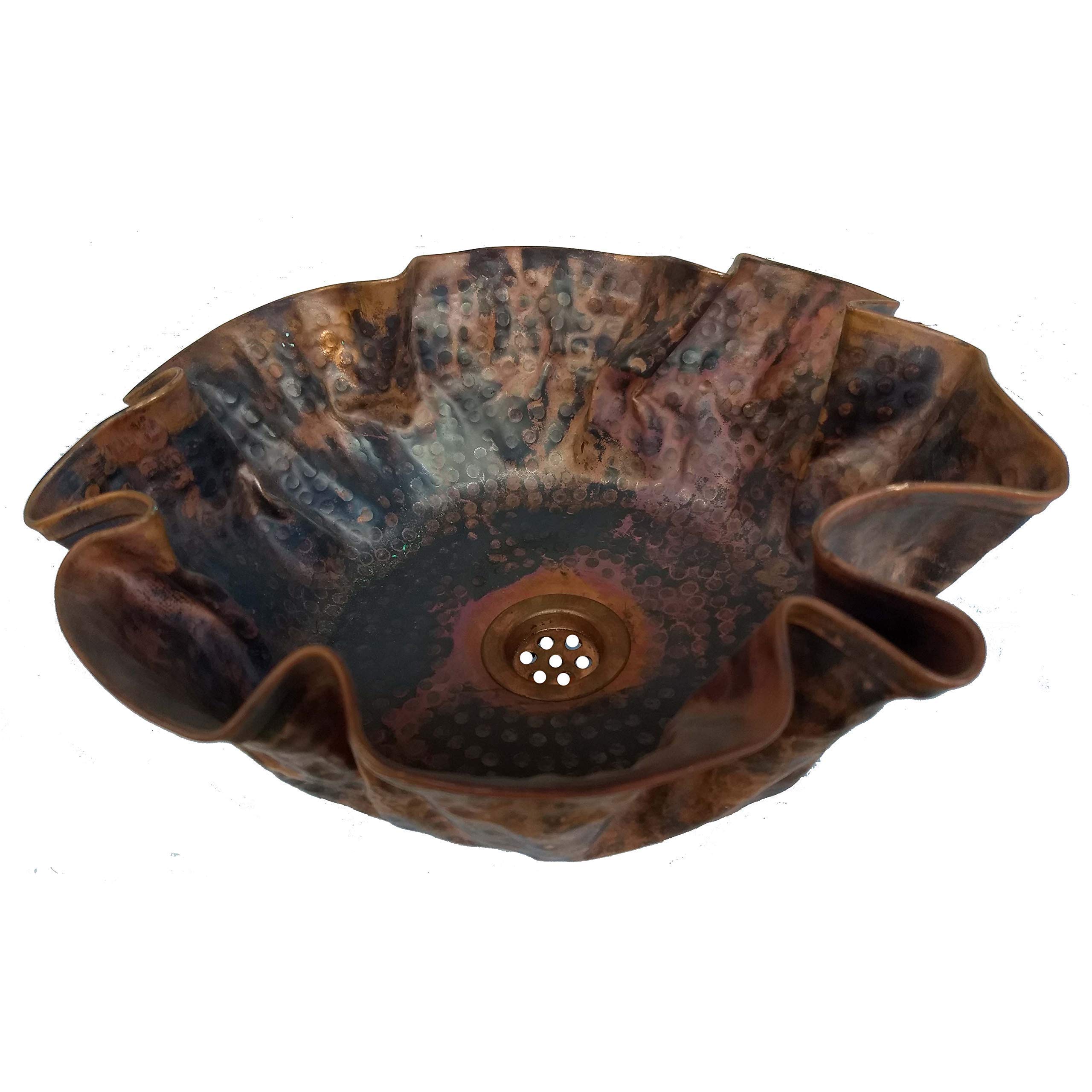 Rustic Copper Vessel Sink with Sea Shell Design - Handcrafted Bathroom Vanity Sink for Farmhouse, Coastal, and Beach House Decor