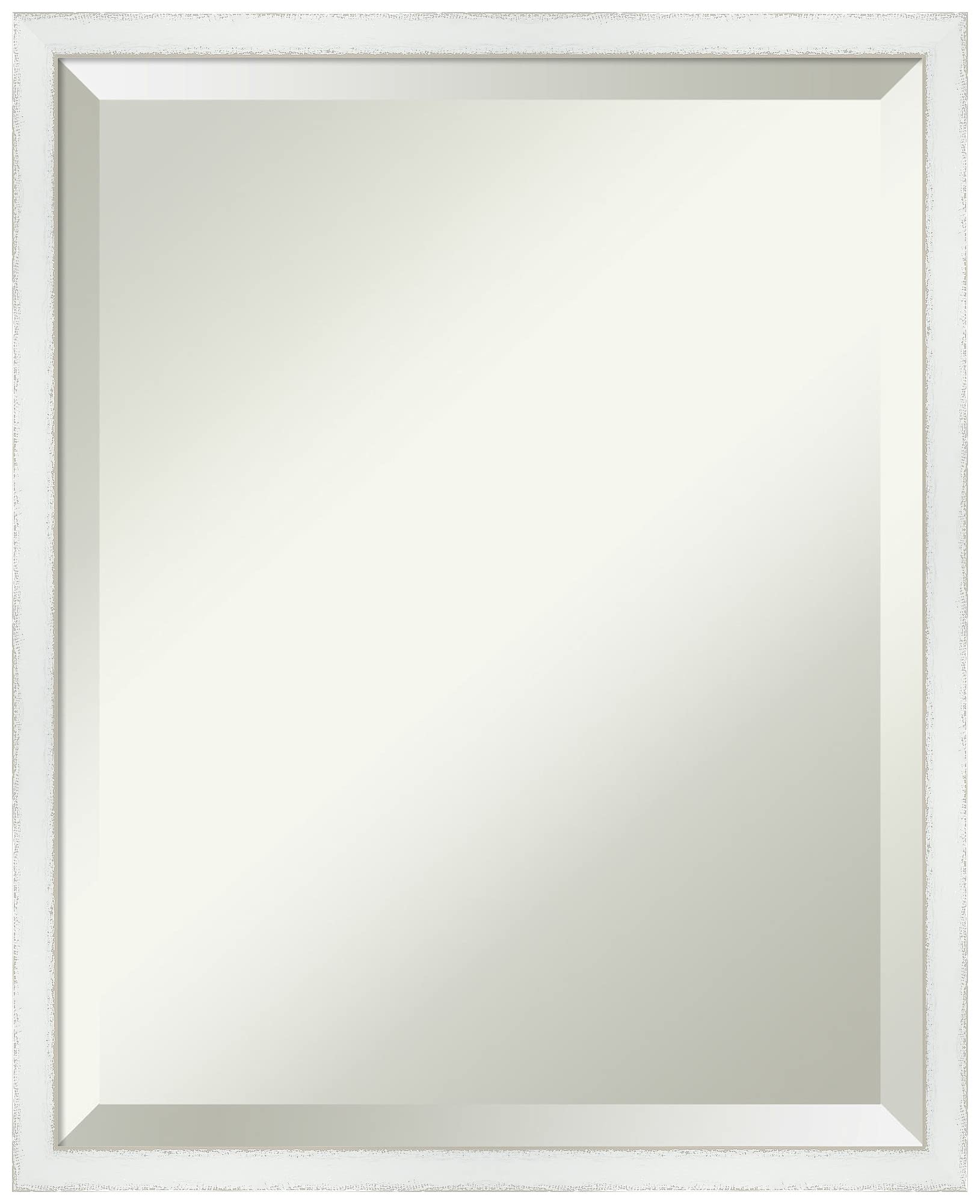 Amanti Art 21x17 Inch White Distressed Wood Frame Bathroom Mirror - Over Sink Vanity Mirror with Beveled Edge, Rustic Country Decor, Horizontal & Vertical Hanging - Perfect for Farmhouse, Cottage & Small Bathroom Wall Decor
