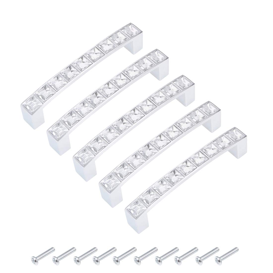 uxcell 96mm Cabinet Pulls Drawer Handles - 5Pcs Alloy Acrylic Knobs with Screws for Kitchen Cabinets, Dressers & Furniture Hardware | Easy Installation & Modern Upgrade