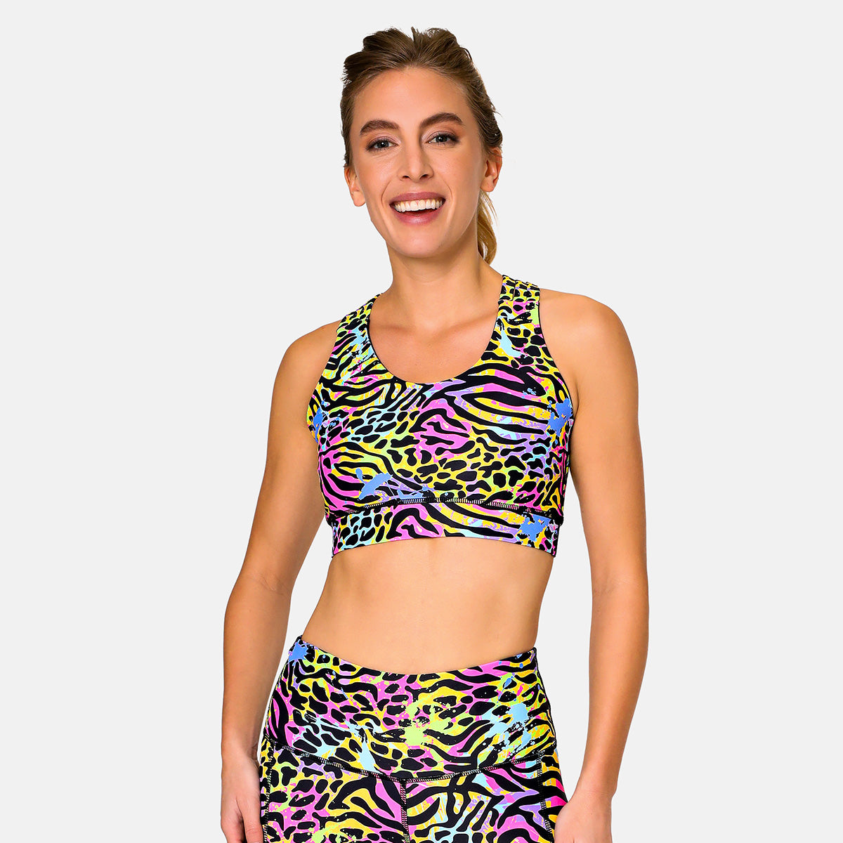 Rainbow Tiger Retro Reboot Cross Back Bra - Vintage Inspired Sports Bra for Women, Comfortable Yoga & Workout Top - Perfect for Gym, Running, and Dance Classes