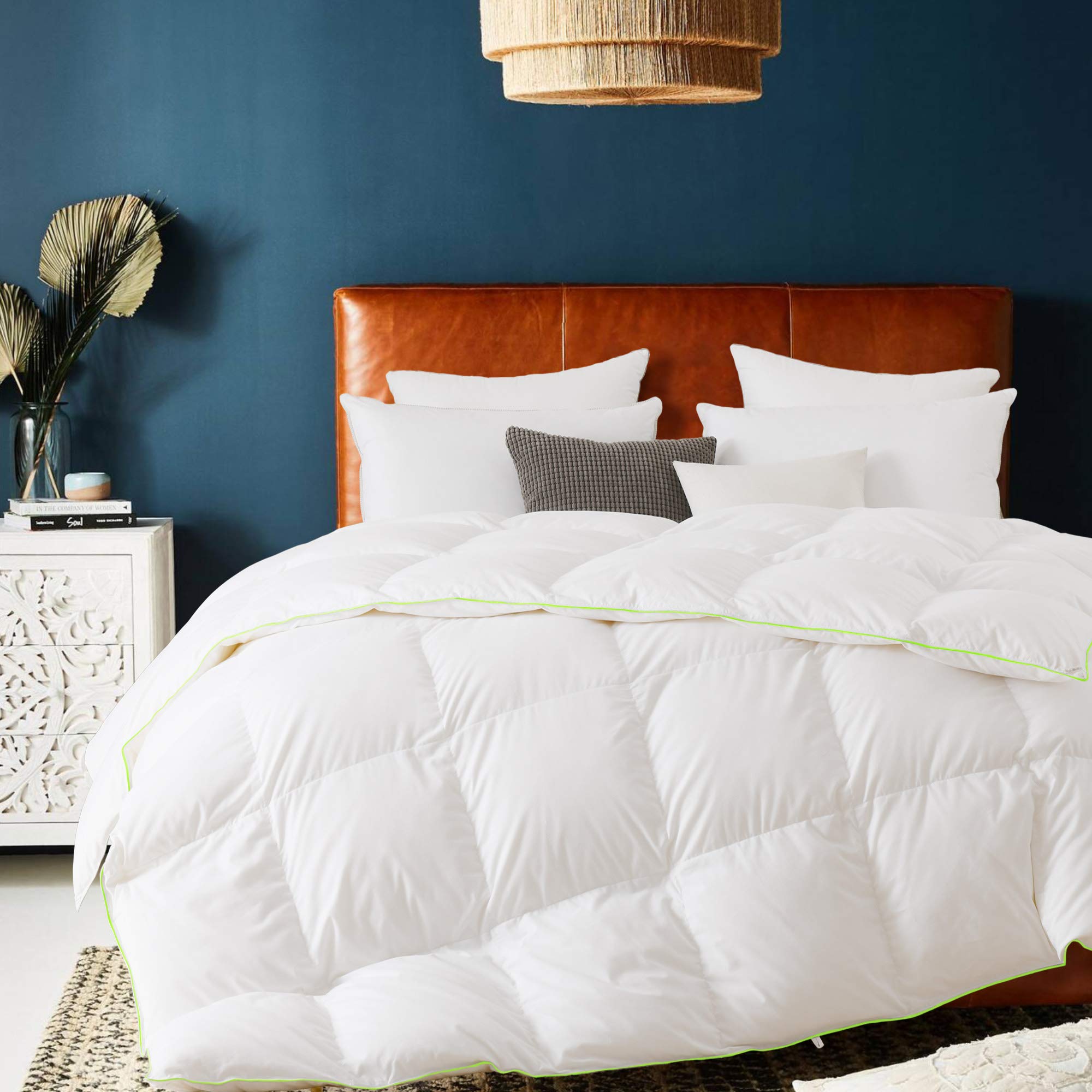 Premium Twin Size White Down Comforter with Corner Ties - 750 Fill Power Baffle Box Duvet Insert, Ultra Soft Modal Fabric Shell for Maximum Warmth & Comfort (68