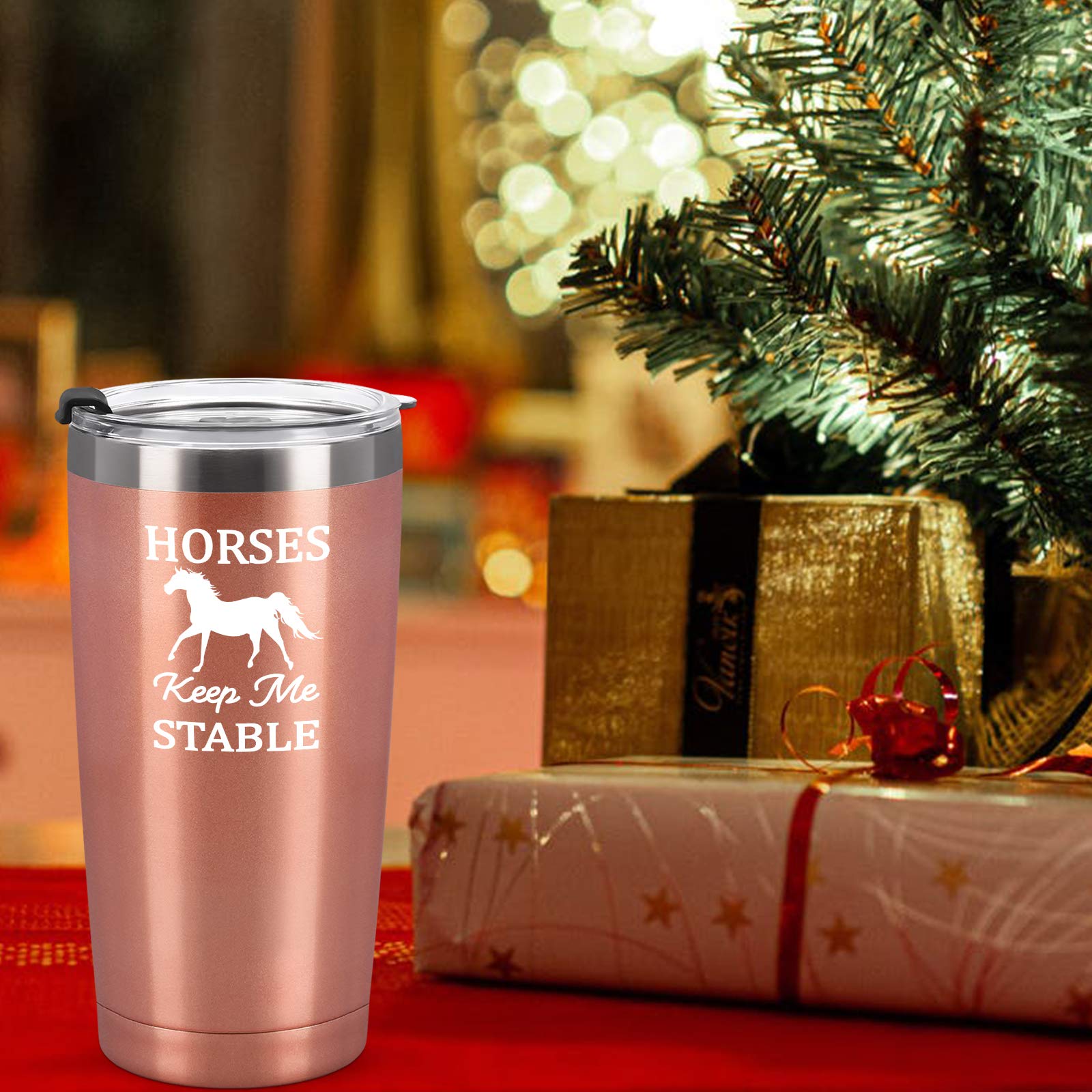 20oz Insulated Stainless Steel Travel Tumbler with Lid - Horse Lover Gift for Women, Perfect Birthday & Christmas Present for Mom, Sister, Friends - Rose Gold Horse Design - Ideal for Riding, Stable Visits & Outdoor Adventures