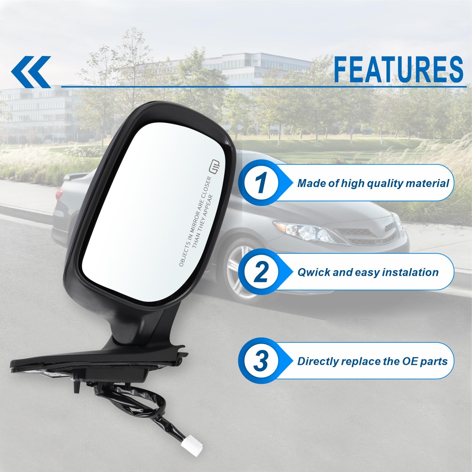 Right Passenger Side Mirror Replacement for 2009-2013 Toyota Corolla - Power Glass, Manual Folding, Heated, Black (5-Pin Connector #8790802B01) - Perfect for Daily Commuting and Road Trips