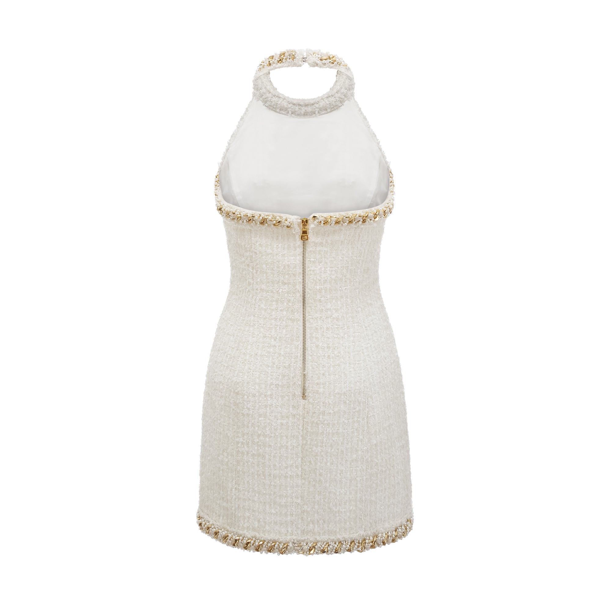 Cesca Crystal Button Tweed Mini Dress - Elegant & Stylish Women's Fashion for Parties, Dates & Special Occasions