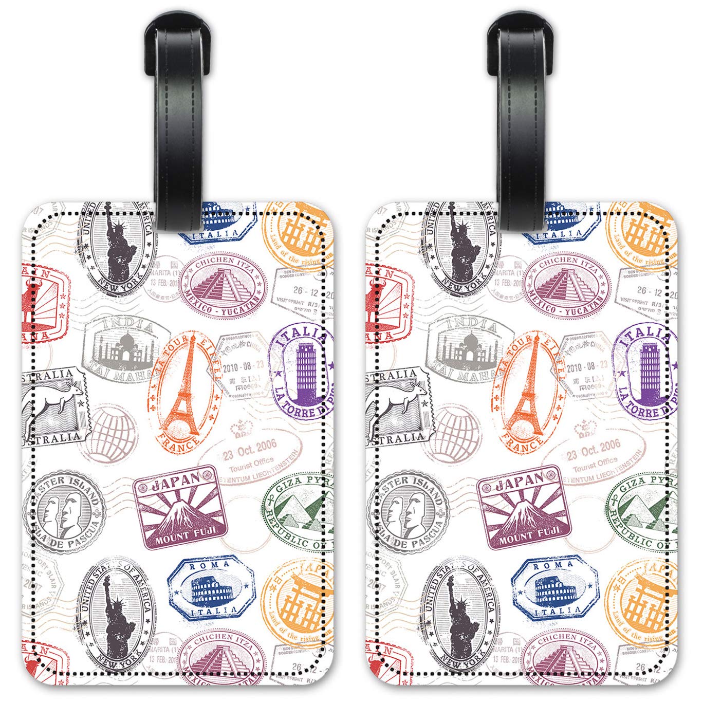 International Stamps & Luggage ID Tags - 2-Pack Waterproof Suitcase Identification Cards for Travel - Perfect for Airports, Cruises & Business Trips