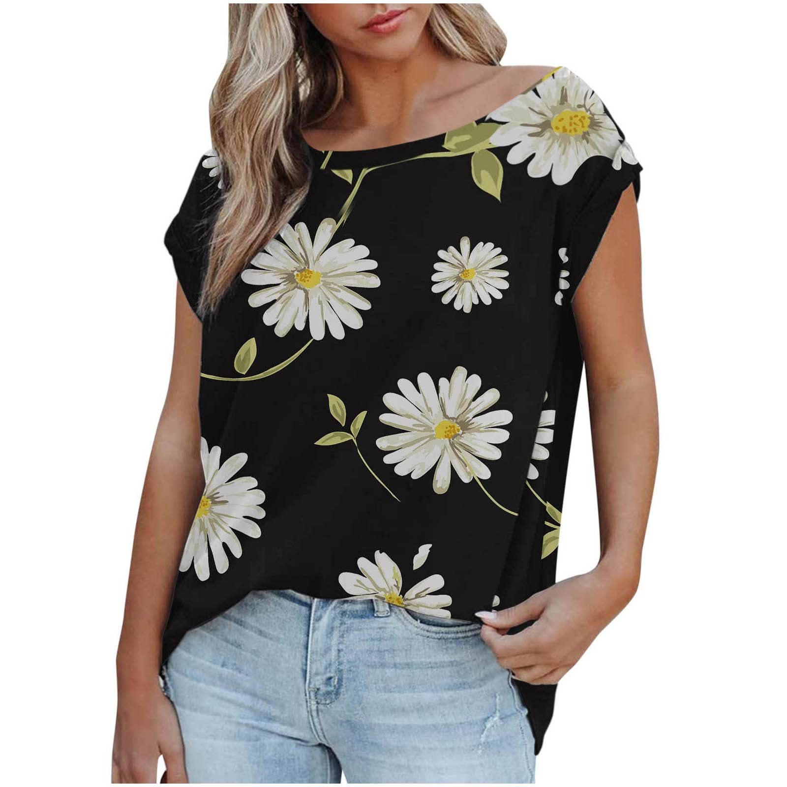 2023 Women's Summer Off Shoulder Blouse - Boho Floral Print Batwing Sleeve Flowy Tunic Top for Beach, Vacation & Casual Wear | Lightweight Boho Chic Shirt