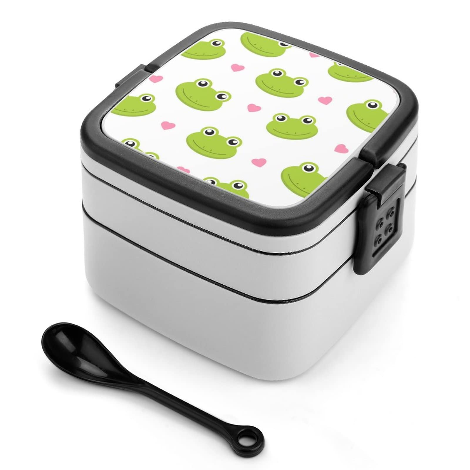Eco-Friendly Cartoon Frog Bento Box - Double Layer Stackable Lunch Box with Cutlery Set, Leak Proof & BPA Free - Perfect for Adults Fitness Meal Prep & Kids School Lunch - Ideal for Office, Gym, Picnics & Outdoor Activities