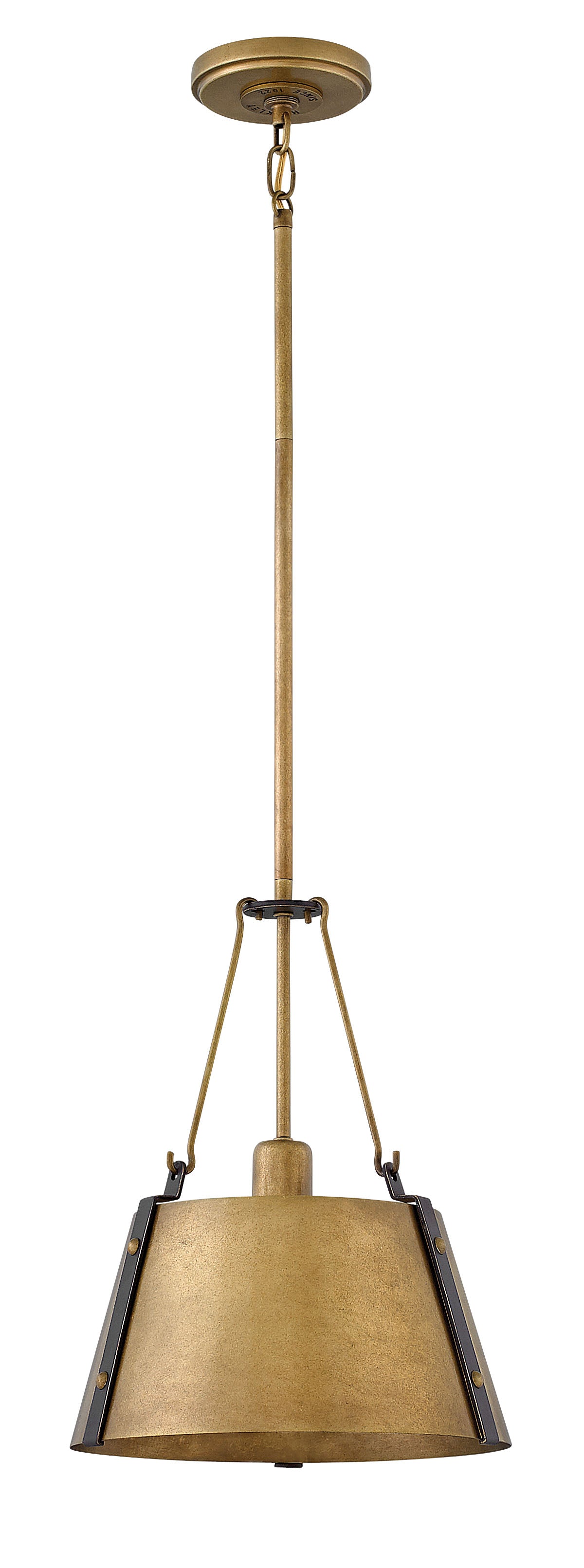 12W Cartwright 1 Light Pendant in Rustic Brass - Vintage Industrial Ceiling Light Fixture for Kitchen Island, Dining Room & Farmhouse Decor