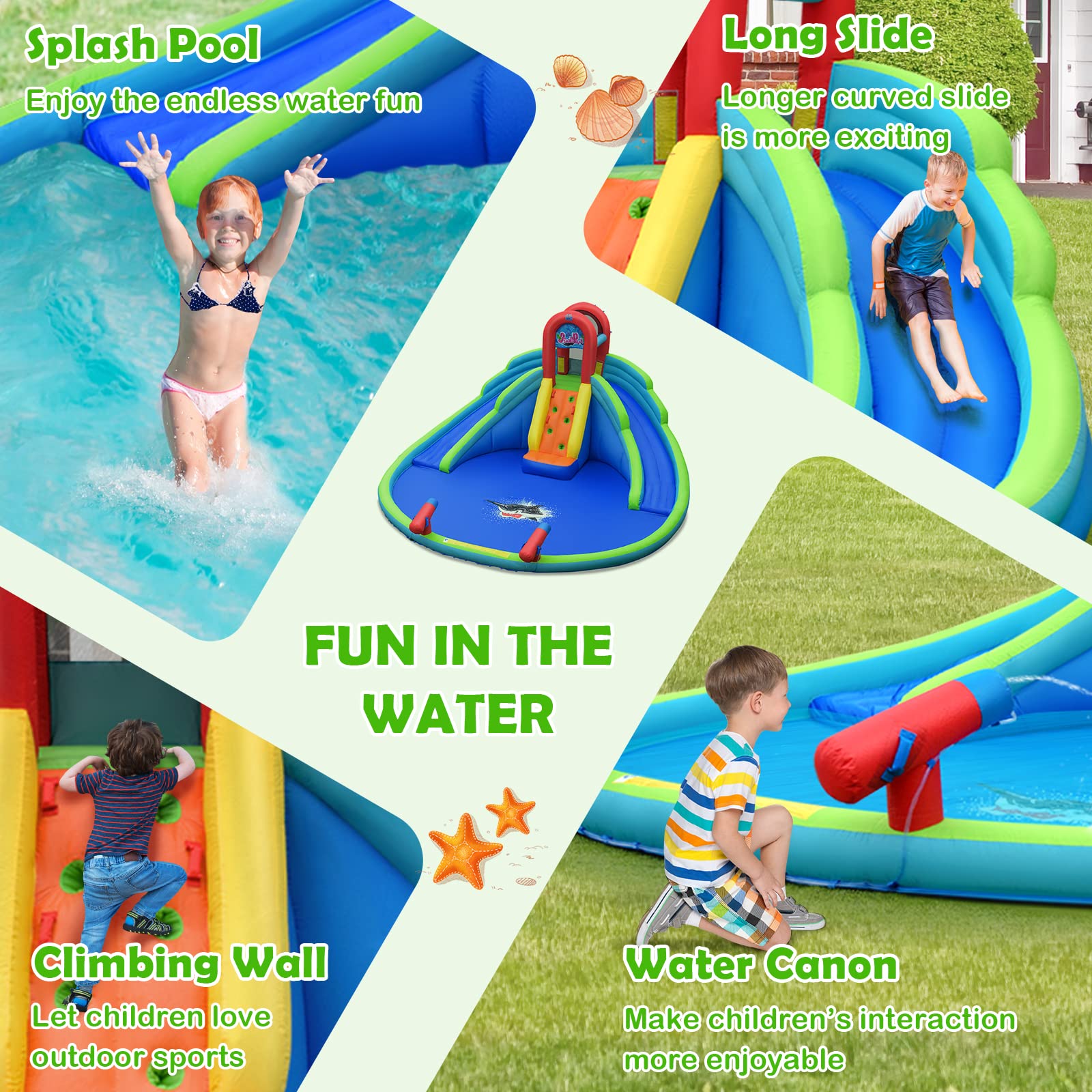 BOUNTECH Inflatable Water Slide for Kids & Adults - Mega Backyard Water Park with Double Long Slide & Large Splash Pool - Outdoor Summer Party Fun for Family Gatherings, Birthday Parties & Backyard Games - Heavy Duty Blow Up Water Slides Inflatables for Big Kids & Adults