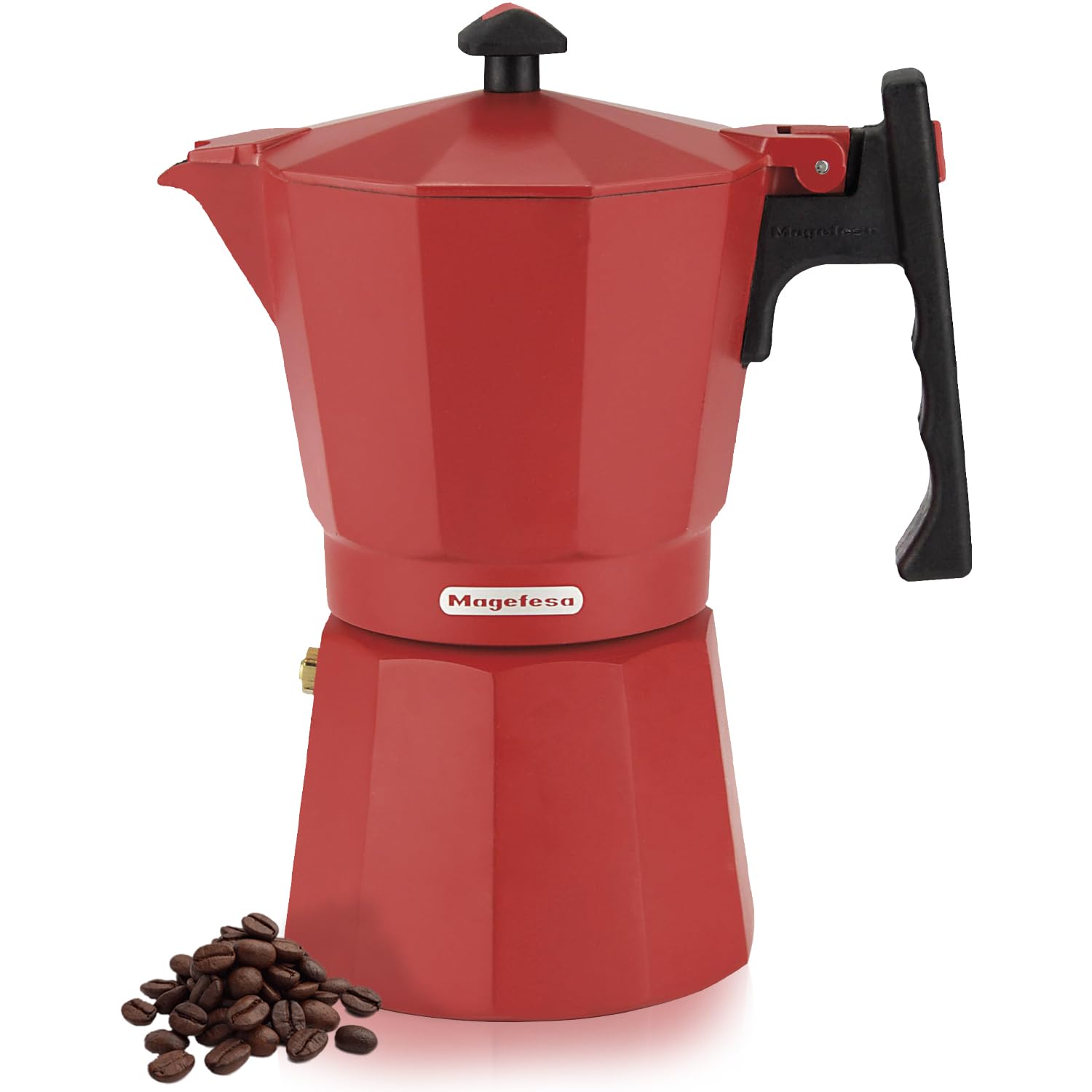 MAGEFESA Colombia Red Stovetop Espresso Moka Pot - 6 Cup (10 oz) Italian Coffee Maker for Cuban Coffee | Extra-Thick Aluminum with Heat-Resistant Handle | Safe & Easy-to-Use Greca Coffee Maker for Home, Office, Camping & Gifts