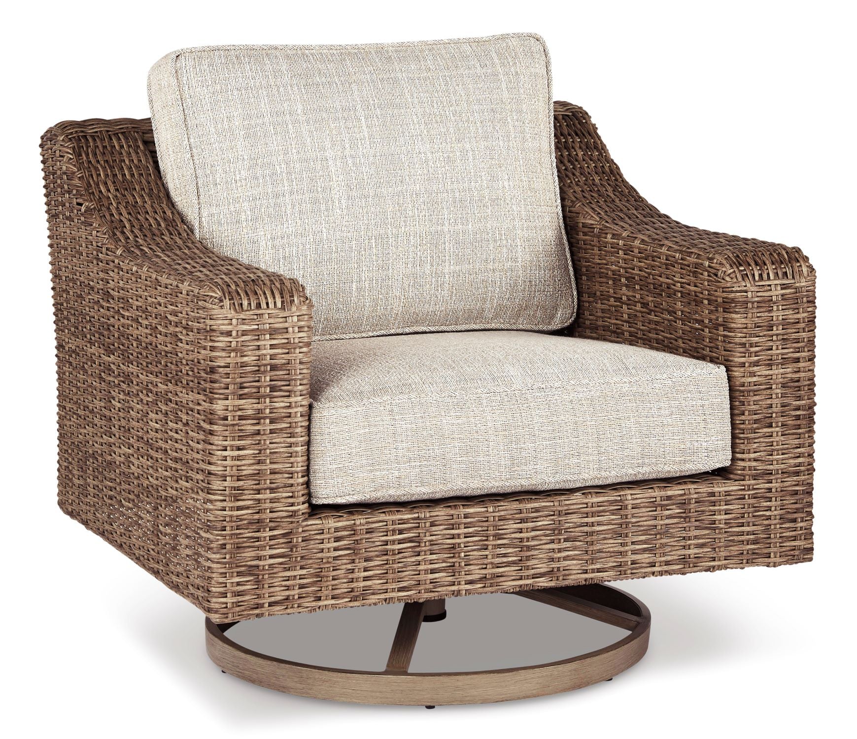 Beachcroft Outdoor Swivel Chair - Waterproof Patio Furniture with 360° Rotation, Beige & Brown - Perfect for Poolside, Garden, and Backyard Relaxation