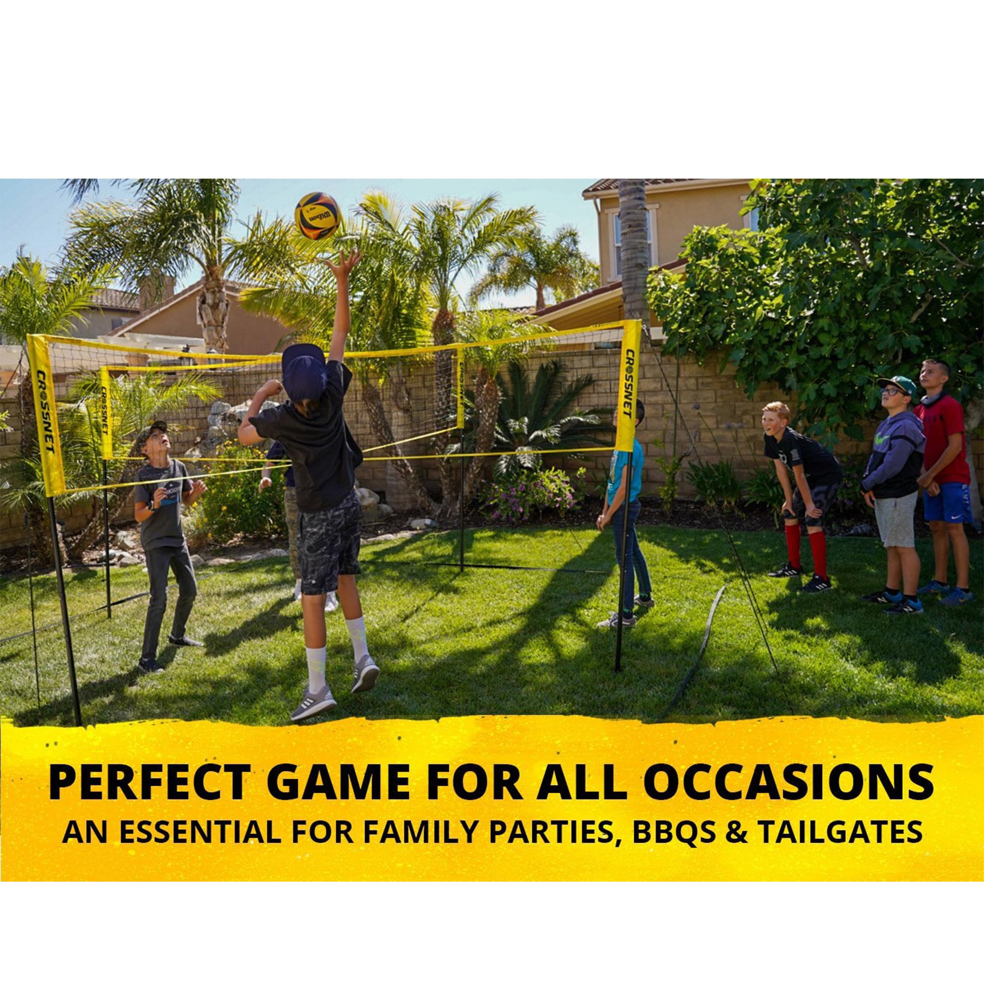 Crossnet Quick Assemble 4 Square Volleyball Game Set with Net, Backpack & Ball - Outdoor Sports Equipment for Adults & Kids - Perfect for Beach, Backyard, Park and Family Gatherings