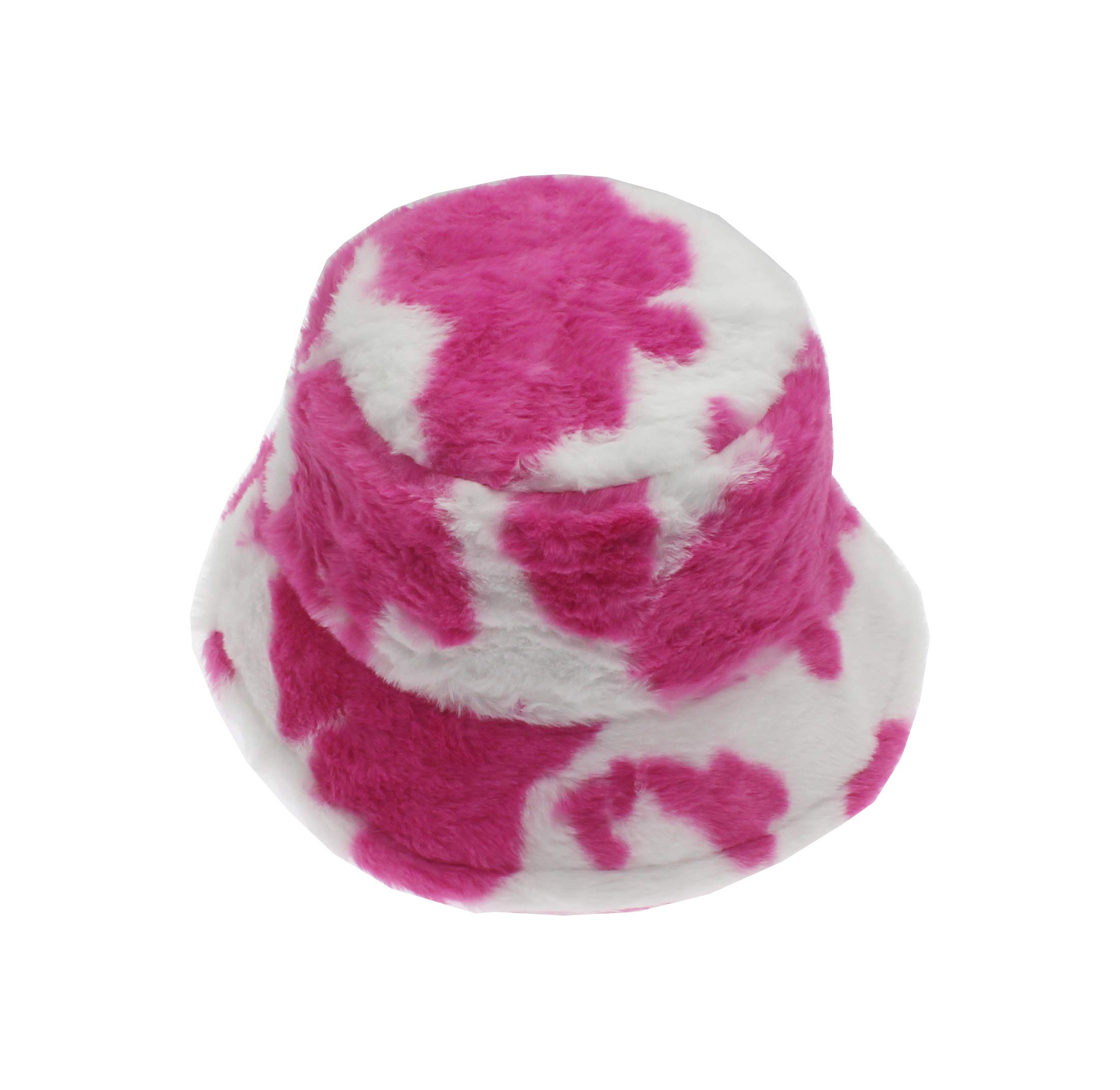 Women's Cow Print Faux Fur Bucket Hat - Soft Fluffy Winter Fisherman Cap for Women & Girls - Warm Windproof Beanie for Cold Weather, Outdoor Activities & Fashion Accessories