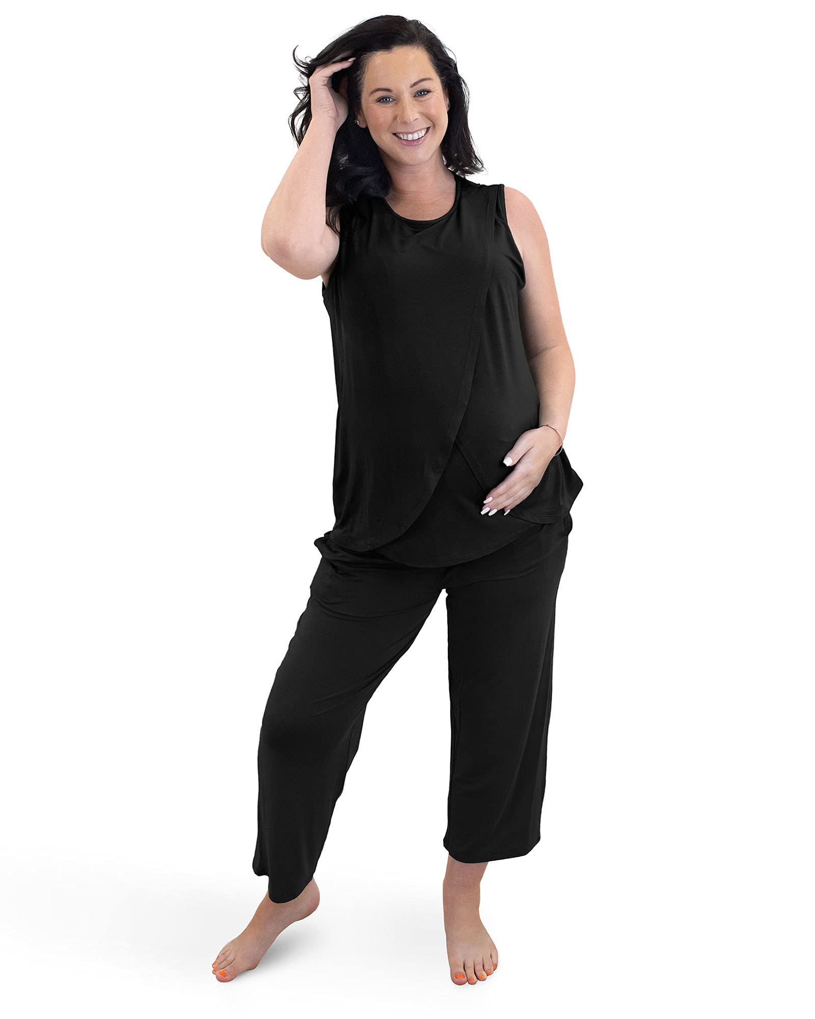 Kindred Bravely Tulip Hem Short Sleeve Maternity Pajama Lounge Set - Soft Nursing Sleepwear for Pregnant & Postpartum Women - Perfect for Nighttime Comfort & Breastfeeding