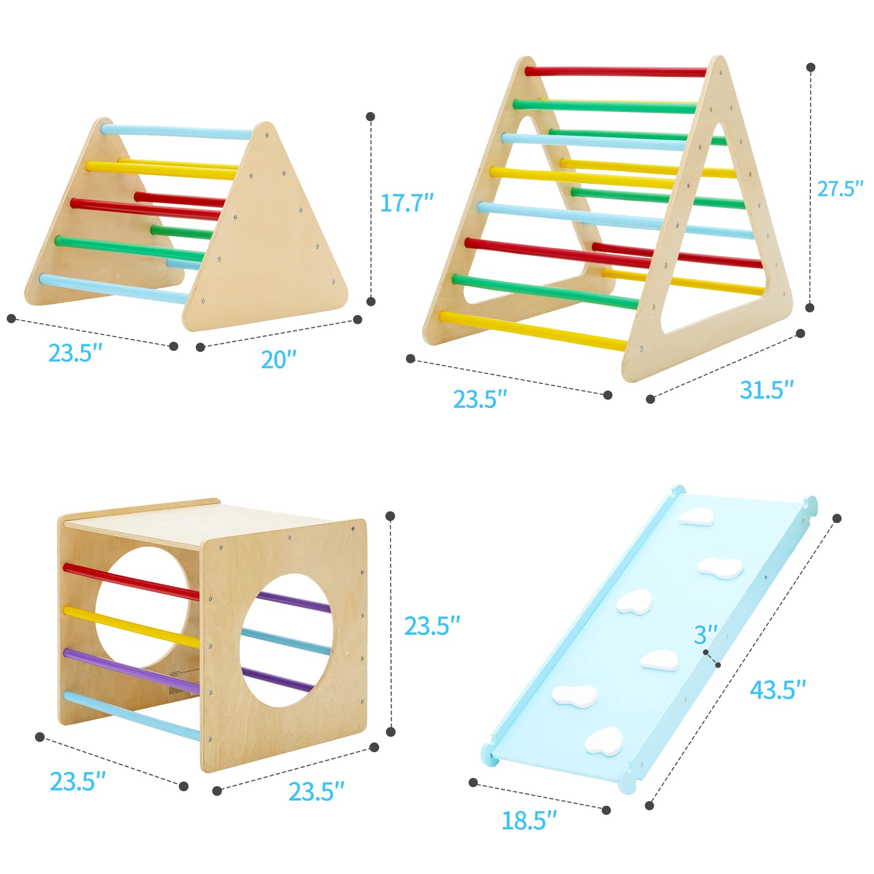 5-in-1 Wooden Triangle Climbing Set for Toddlers - Indoor Play Gym with 1 Square, 2 Triangle Climbers & 2 Ramps - Perfect for Climbing, Sliding & Walking - Ideal for Home Playrooms, Daycare Centers & Montessori Learning Environments