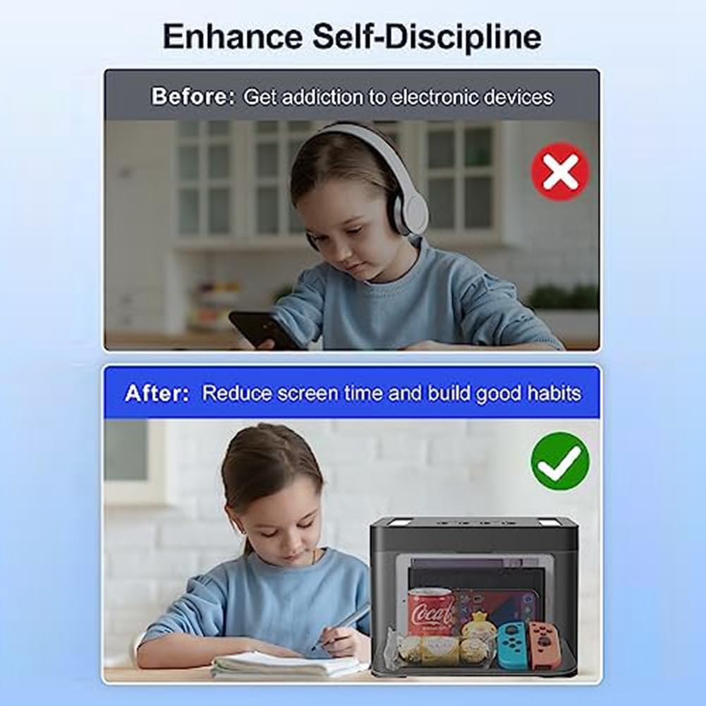 Kecung Timed Lock Box with Black Metal Lock - Self-Controlled Time Release Container for Money, Snacks & Medication Storage - Perfect for Home, Office & Classroom Use