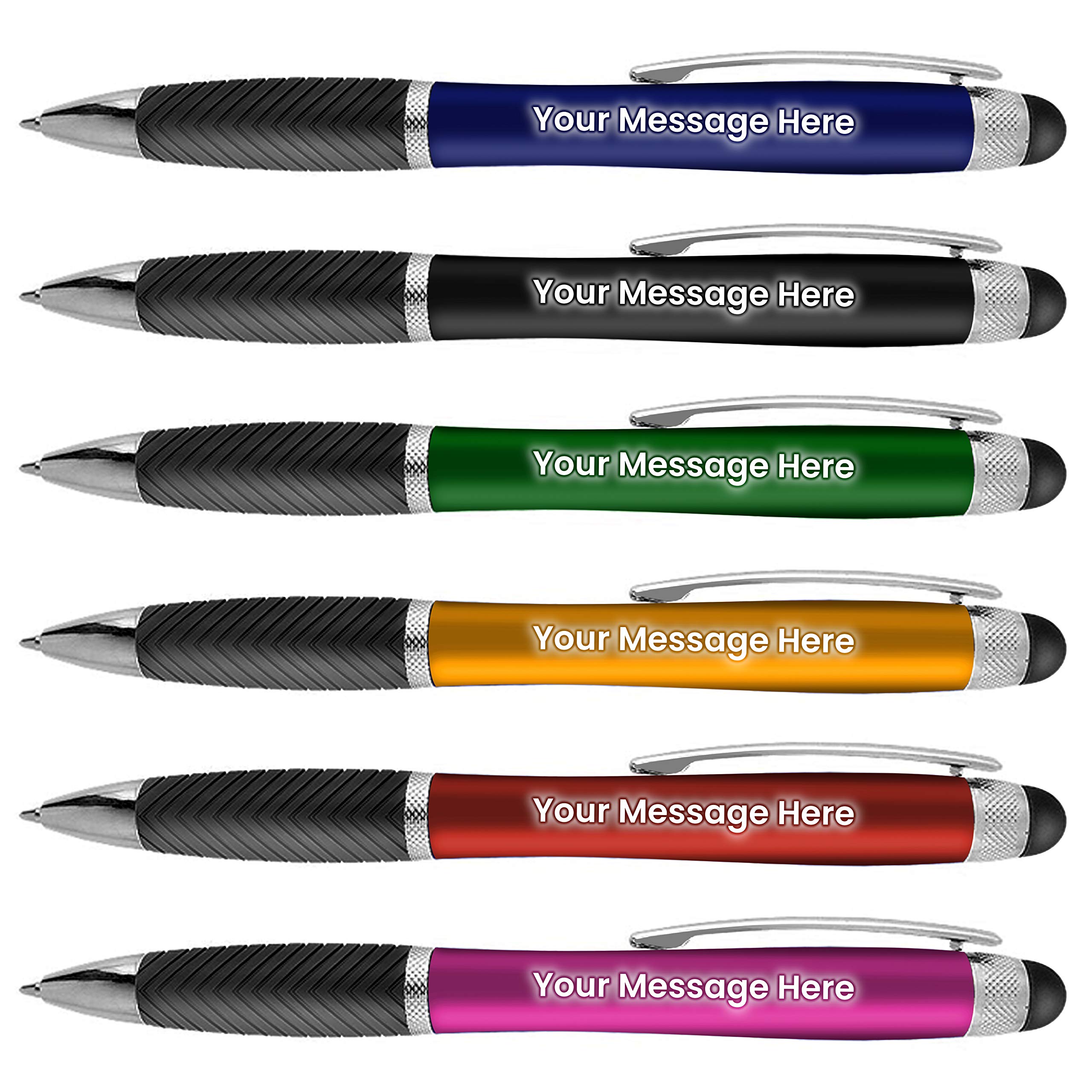 80 Pack Personalized Ballpoint Pens with Stylus & LED Light - Custom Laser Engraved Business Name/Logo/Text - Bulk Promotional Pens for Office, Corporate Gifts, Parties & Events (Orange)