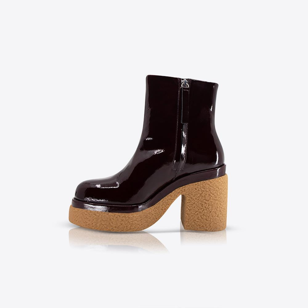 Stylish Women's Patent Leather Ankle Boots in Wine Red - Perfect for Fall Fashion, Office Wear & Casual Outings