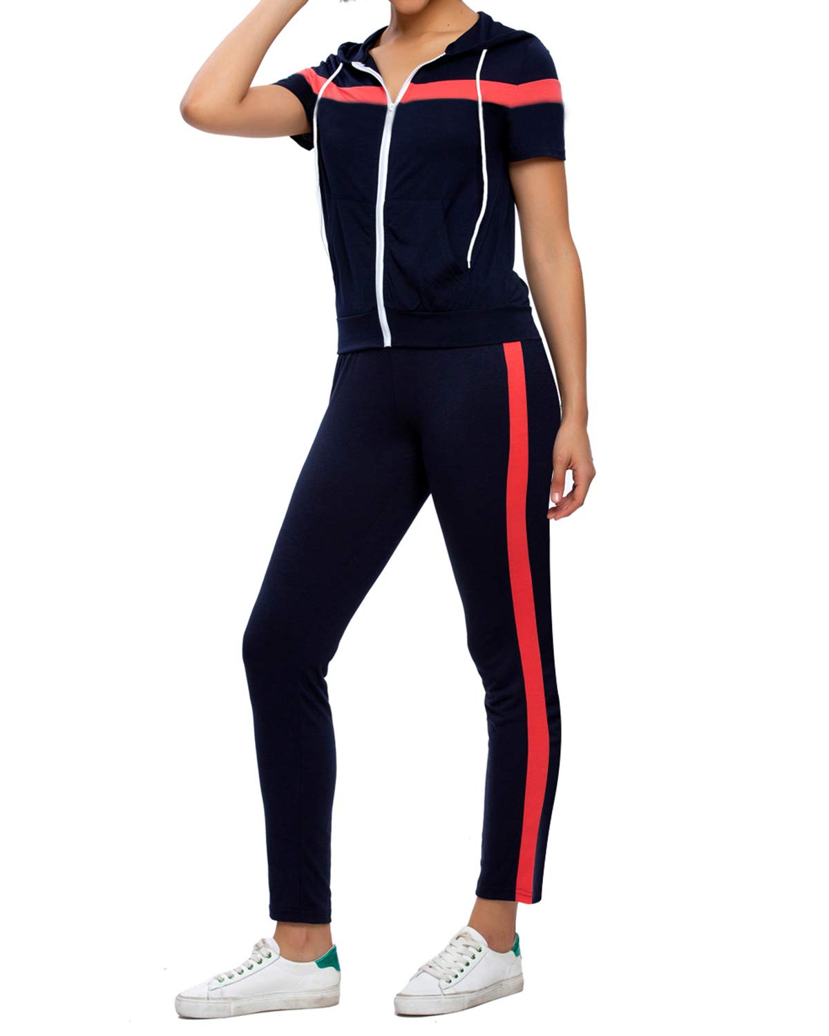 TOP-VIGOR Women's 2-Piece Workout Outfit - Short Sleeve Athletic Top & High-Waisted Yoga Pants - Gym, Running & Lounge Wear - Sweatsuit Set for Women