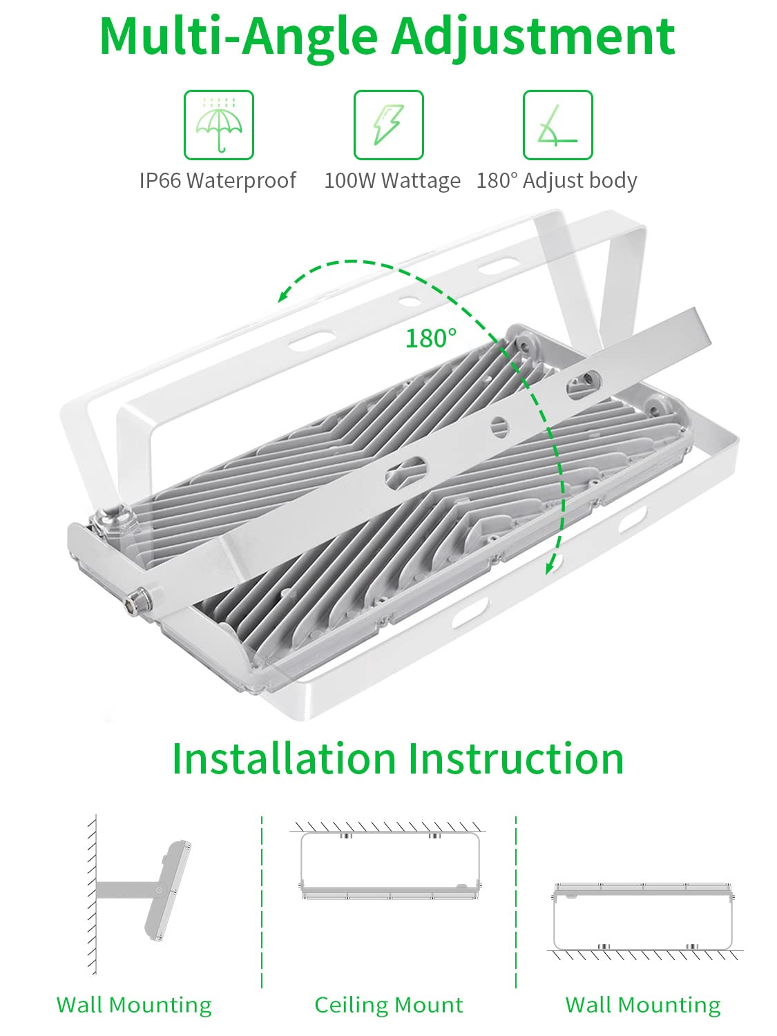 Viugreum 100W LED Flood Lights Outdoor, 8000LM Super Bright Waterproof Work Light, 6000K Daylight White Security Lighting for Garage, Yard, Lawn, Garden, Stadium - 5 Pack - Perfect for Outdoor Safety, Construction Sites, and Event Lighting