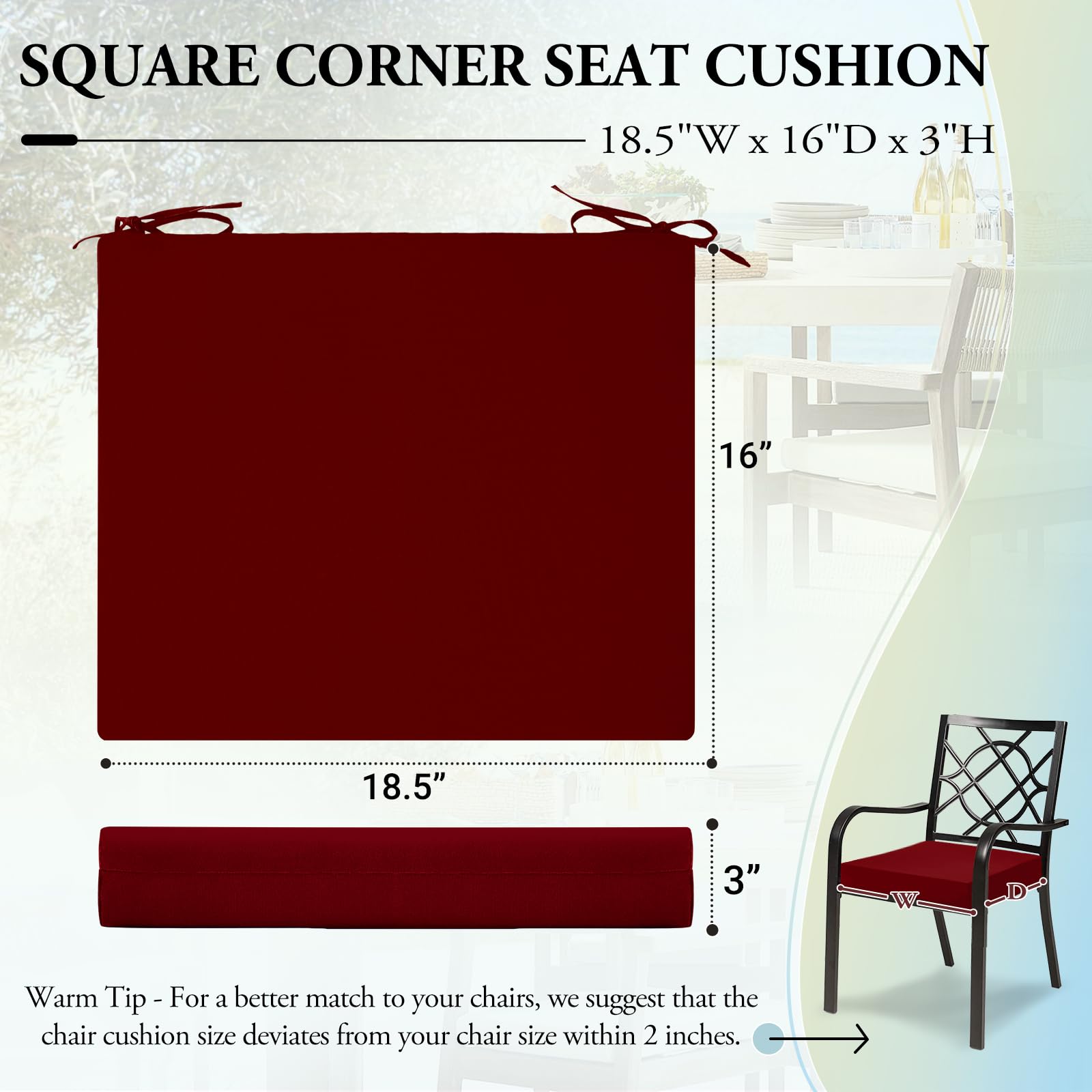 Waterproof Outdoor Chair Cushions Set of 4 - 18.5