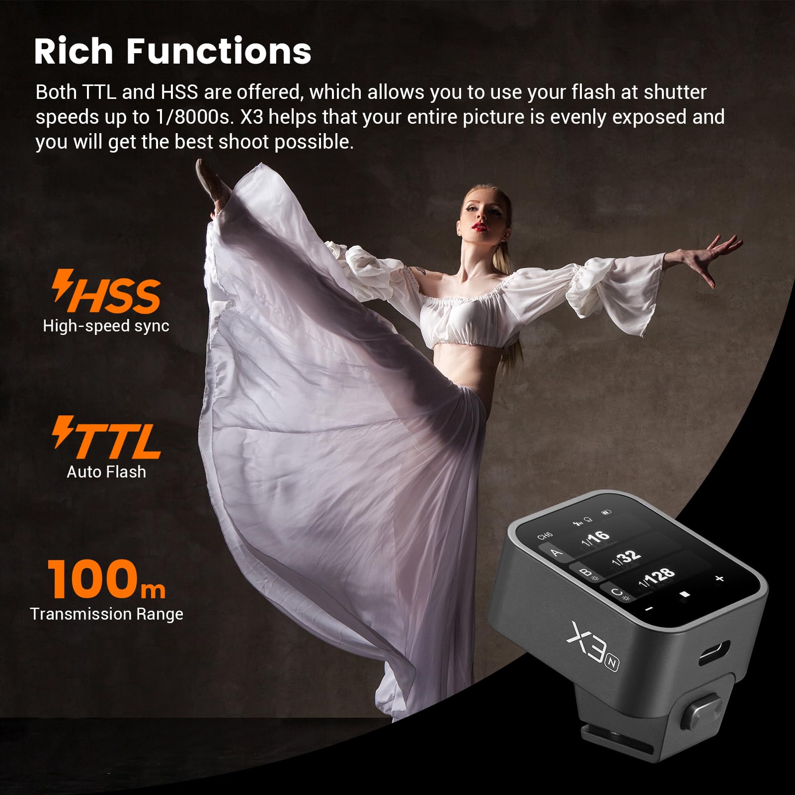 Godox X3N TTL Wireless Flash Trigger for Nikon DSLR Cameras - 2.4G Touchscreen Transmitter with TTL Auto/Manual/Multi Flash Modes, Built-in Lithium Battery & HD OLED Display - Perfect for Wedding, Portrait, and Studio Photography