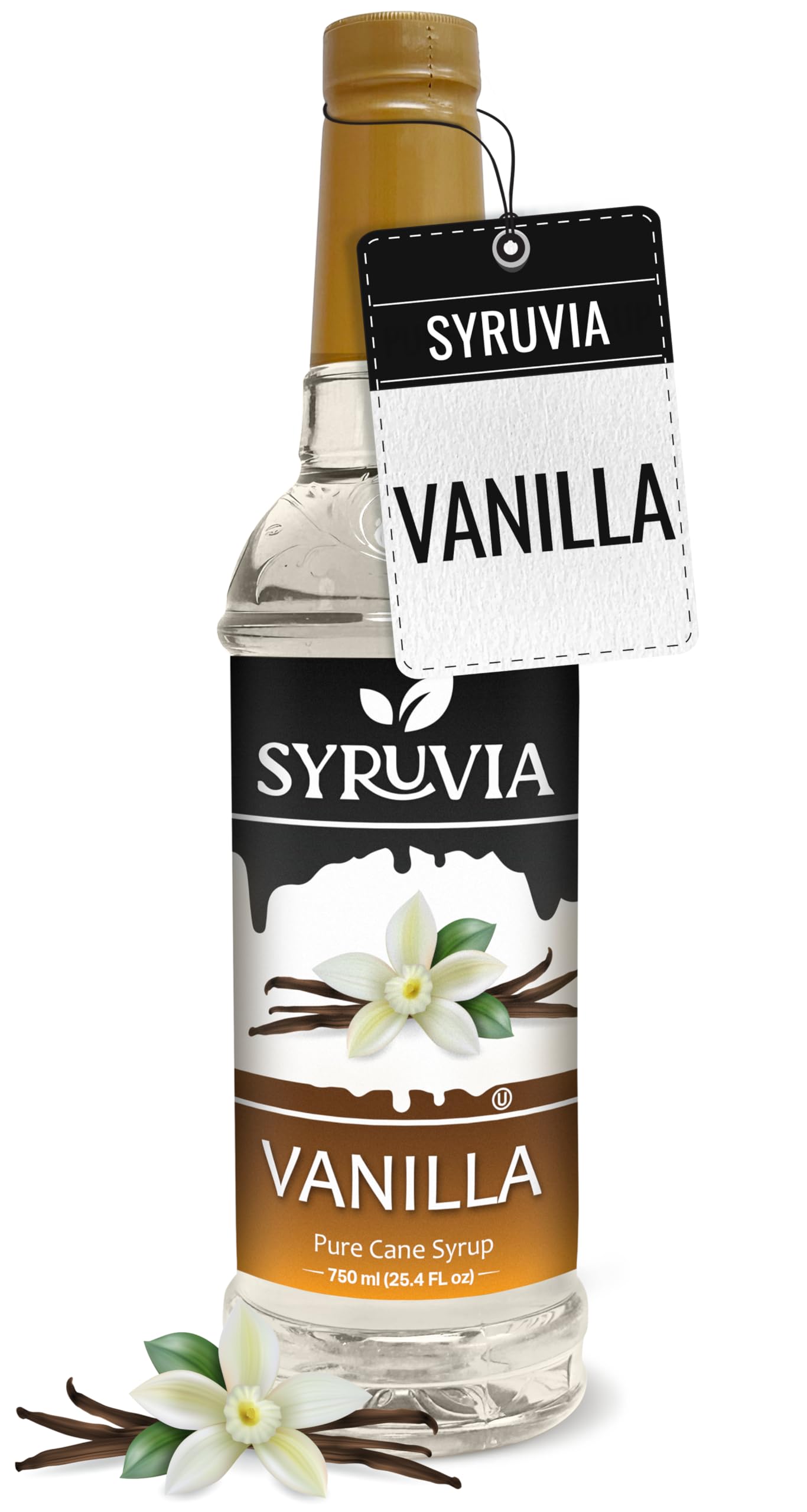 Premium Vanilla Syrup for Coffee - Barista Style, 25.4 fl oz (750ml) - Sweet Vanilla Flavor Coffee Syrup for Lattes, Cappuccinos, Iced Coffee & Baking - By Syruvia
