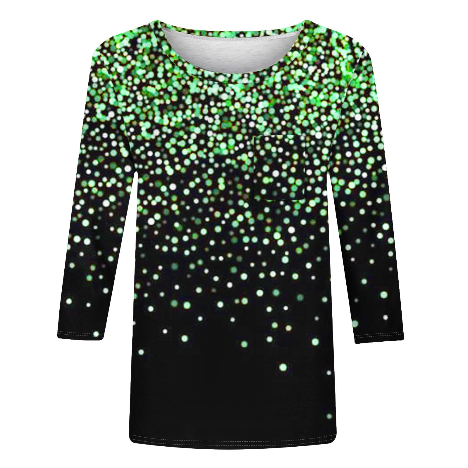 Sparkle Crewneck Tunic Top for Women - 3/4 Sleeve Trendy Summer Shirt, Casual Vacation Dressy Tunic - Perfect for Beach Outings, Date Nights & Office Wear