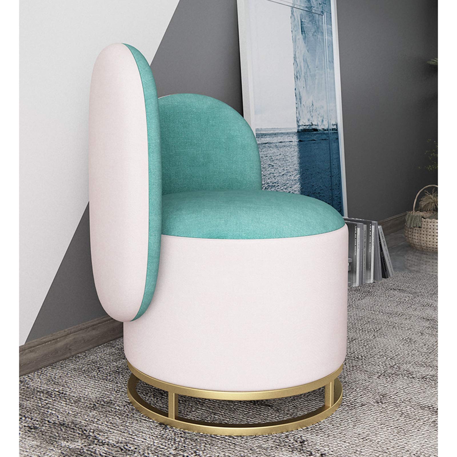 Velvet Upholstered Accent Chair with Brass Gold Metal Legs - Modern Vanity Makeup Chair for Bedroom, Dressing Room & Lounge | Elegant White Leisure Seating for Women's Dressing Table, Boudoir & Beauty Salon