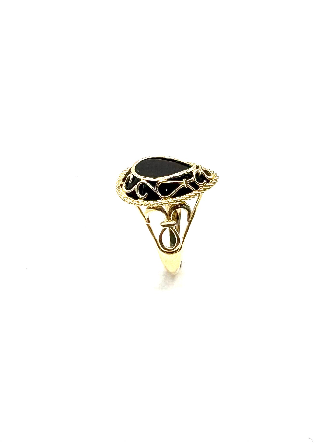 14K Yellow Gold Black Onyx Framed Cutout Ring for Women - Elegant Statement Jewelry for Parties, Weddings & Special Occasions