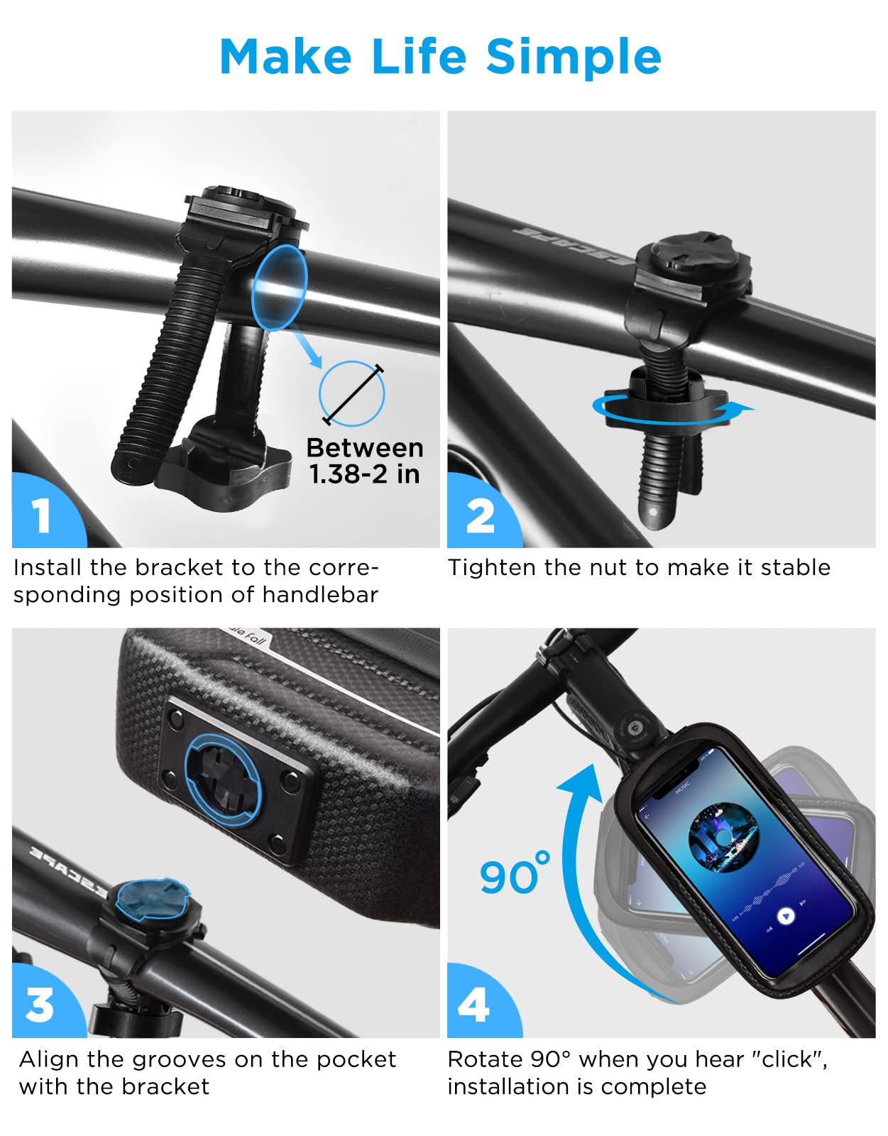 **Whale Fall Waterproof Bike Phone Mount - Durable 0.25mm TPU Phone Holder for Bicycles (Fits Phones up to 6.9